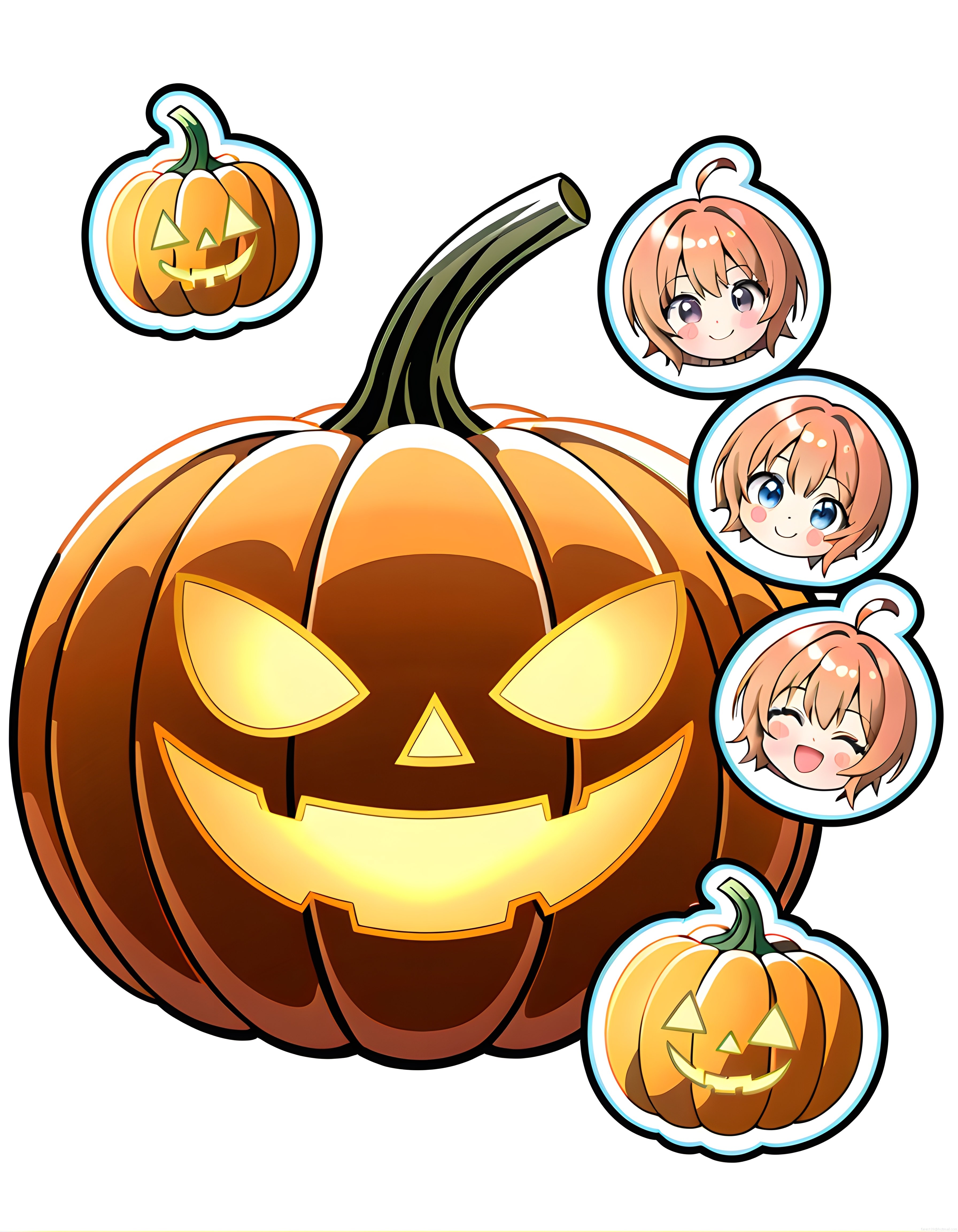 cadılar bayramı anime çıkartmaları ve parlayan jack lantern balkabağı