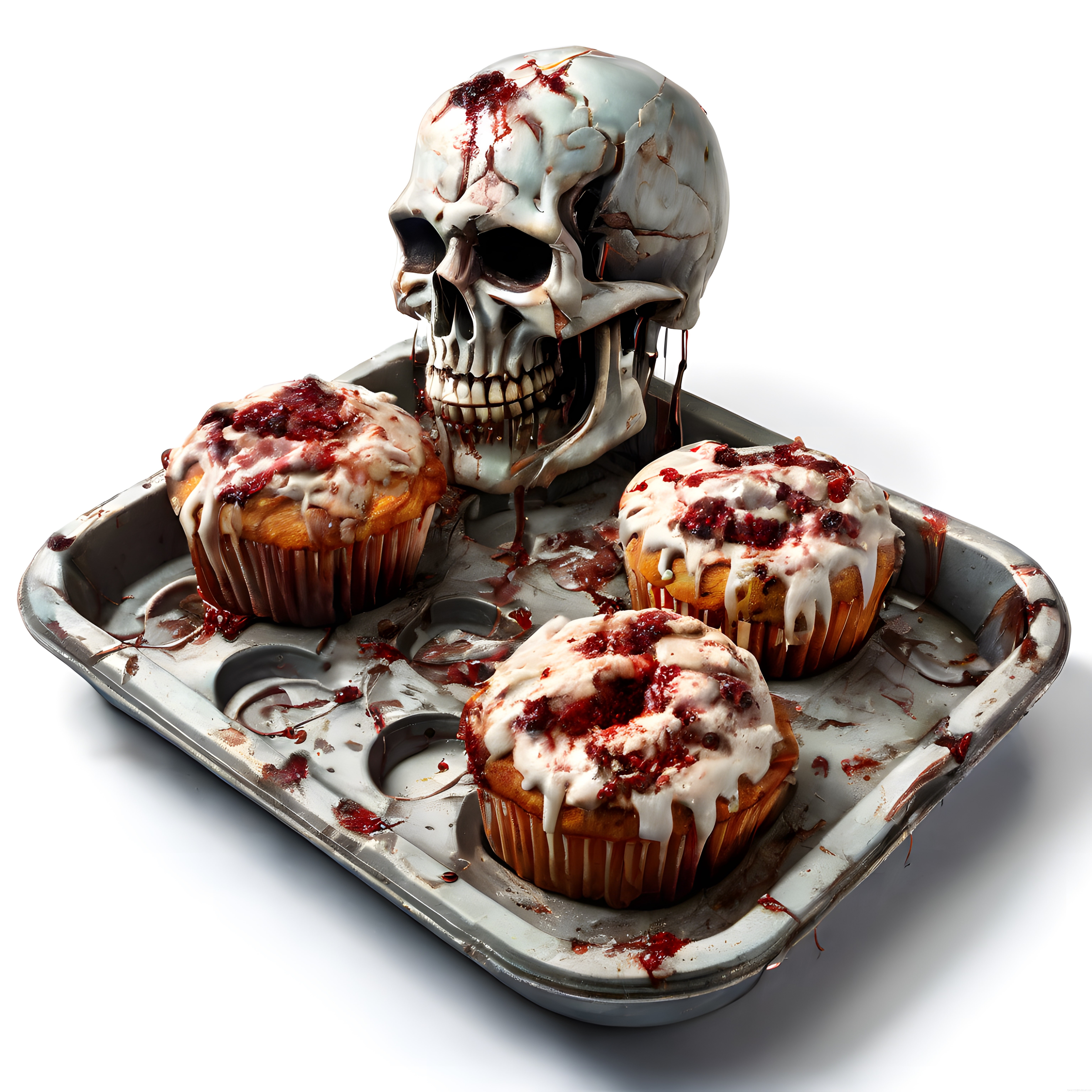 cadılar bayramı için kanlı muffin ve kafatası dekorlu korku temalı tatlı