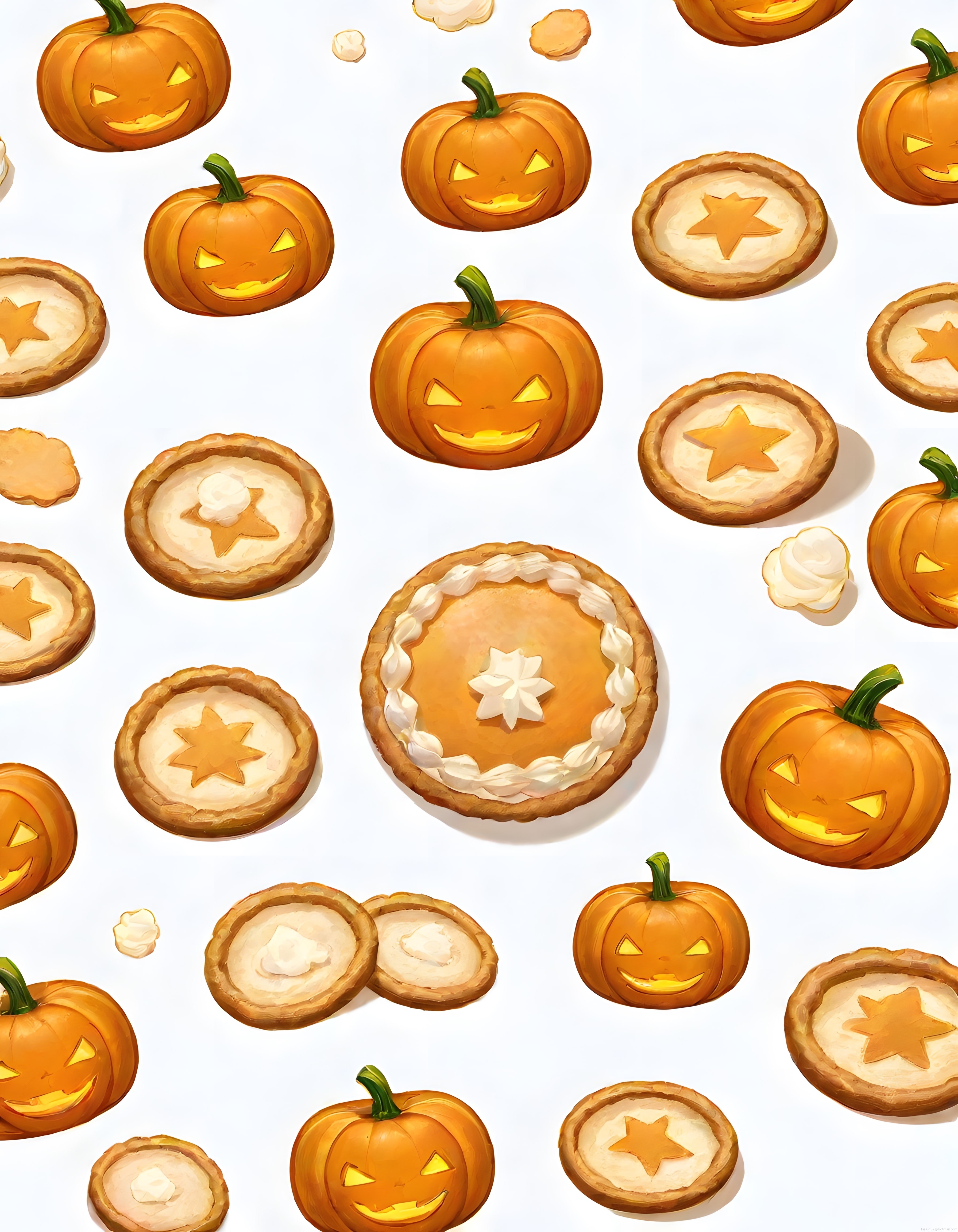 Cadılar Bayramına Özel Balkabağı Turta ve Jack O Lantern Dijital Desen