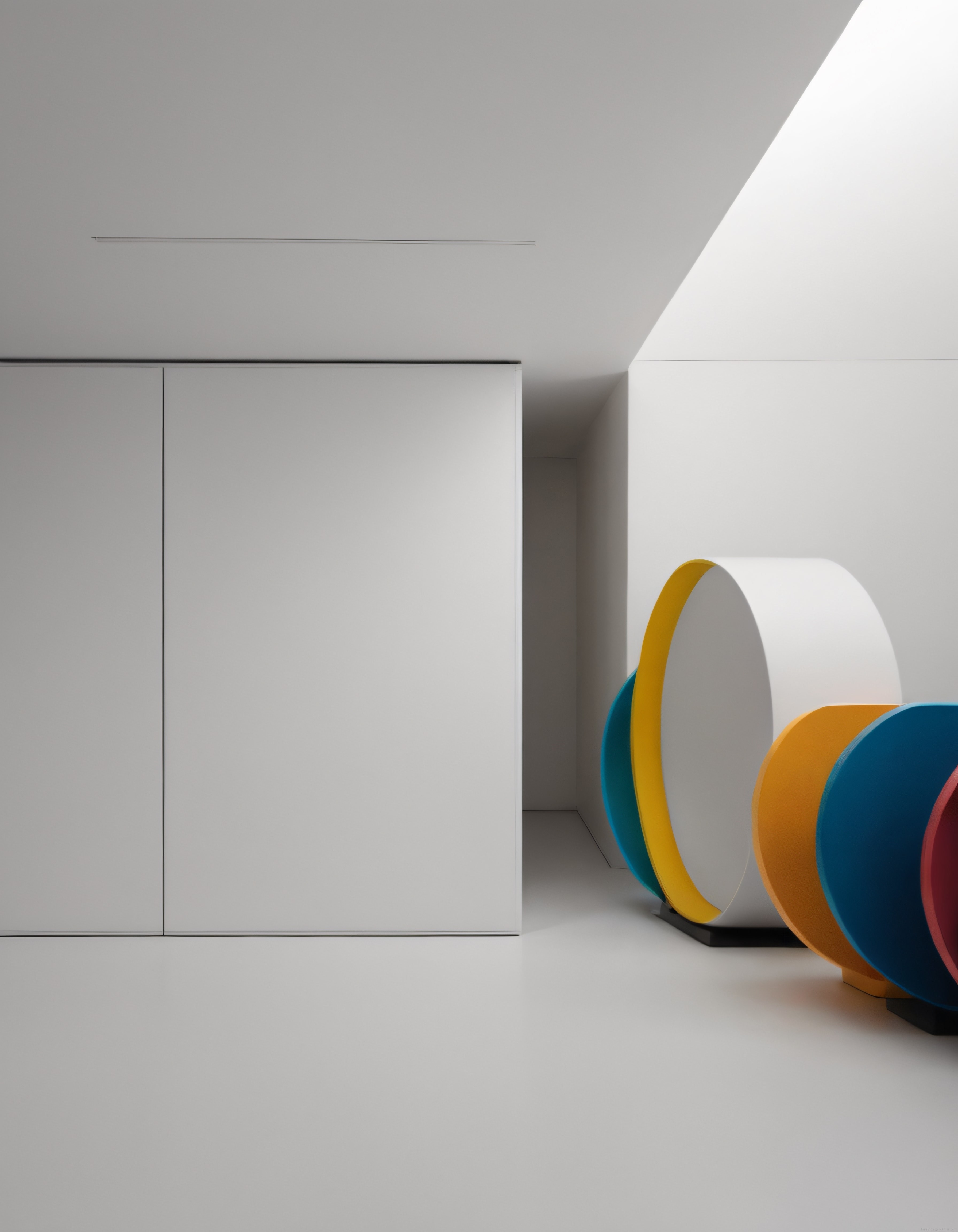 Çağdaş Beyaz Galeri Alanında Renkli Geometrik Enstalasyon ve Minimalist Mimari