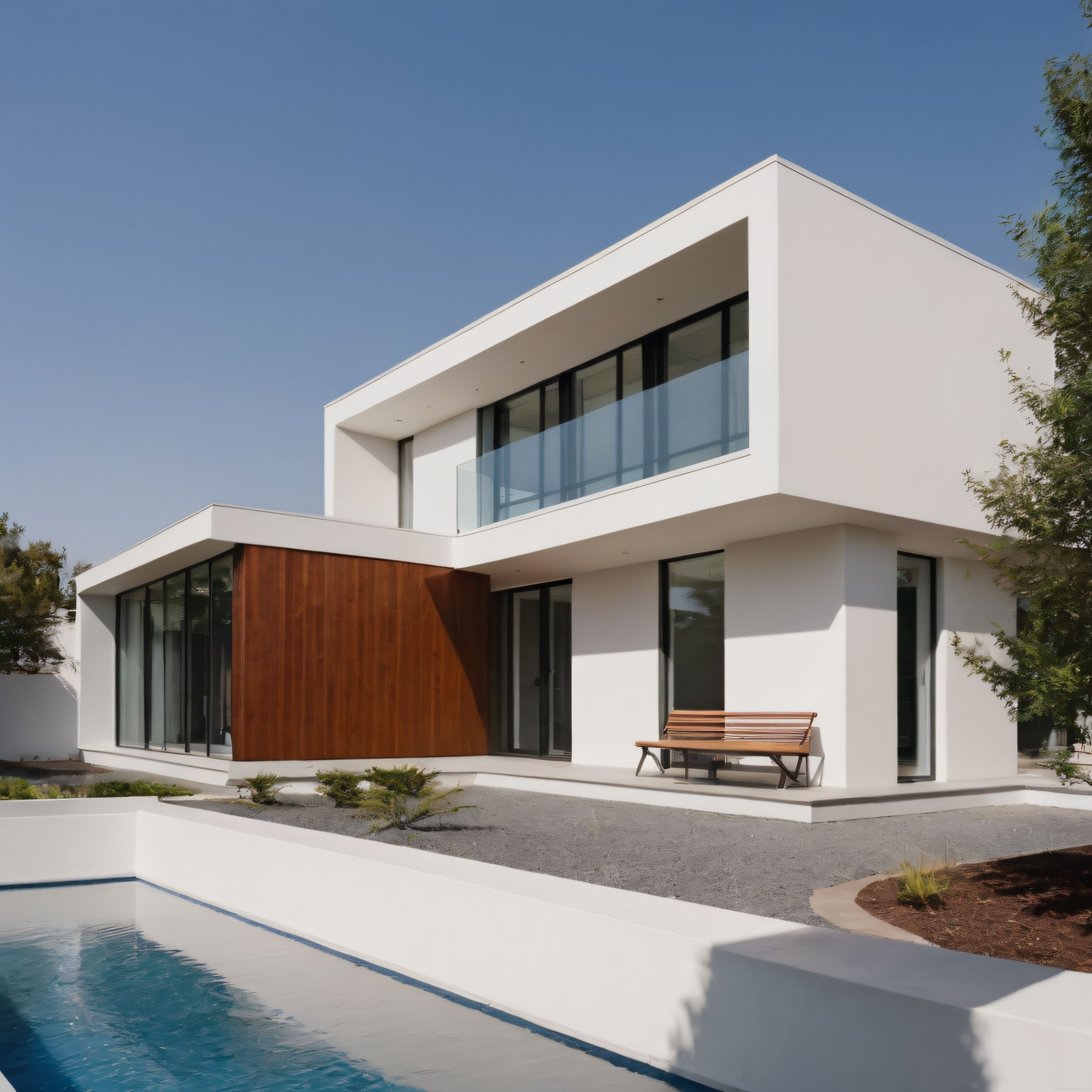 Çağdaş Beyaz Villa Tasarımı: Havuzlu ve Ahşap Detaylı Modern Konut