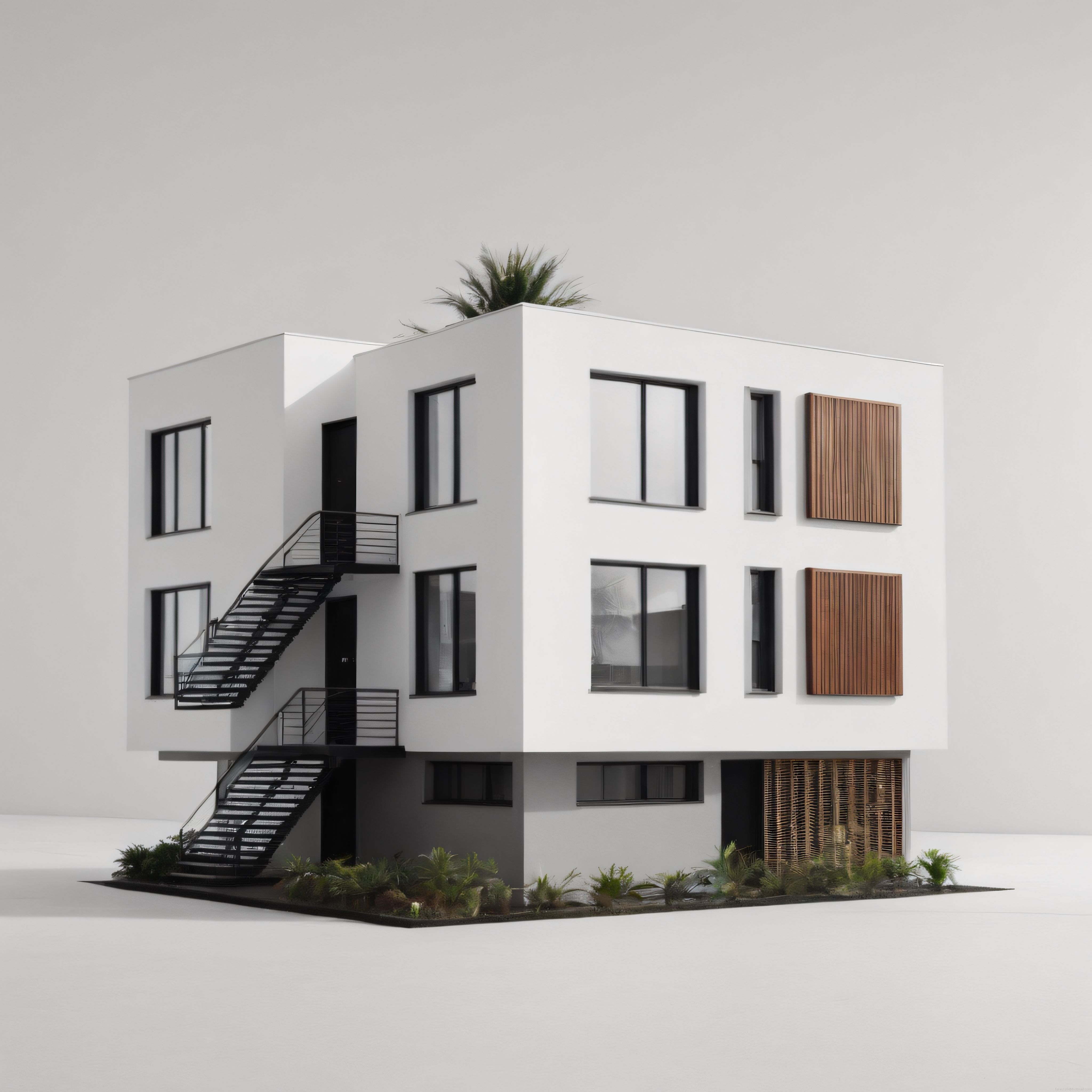 Çağdaş Beyaz Villa Tasarımı: Minimalist Mimari ve Metal Dış Merdiven