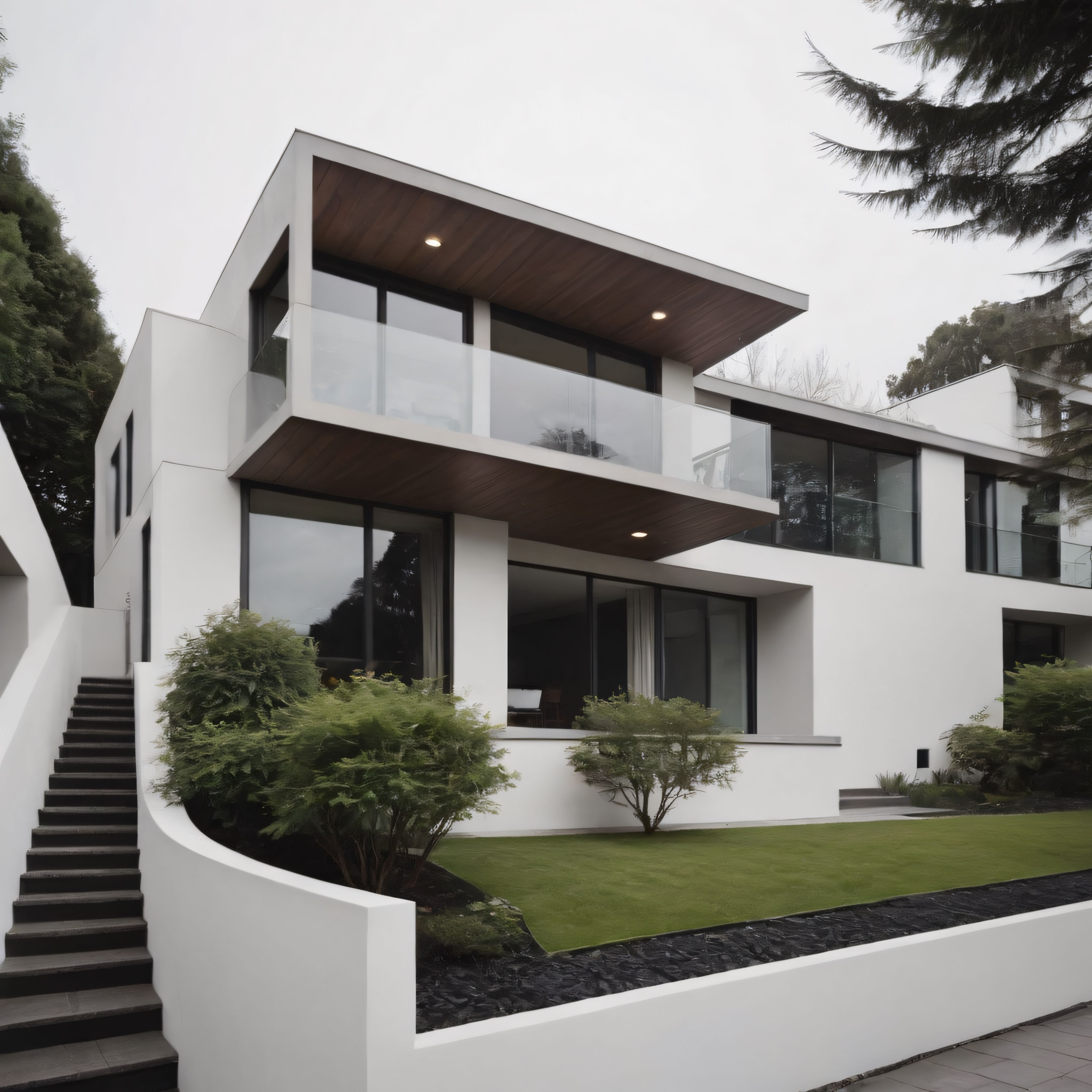 Çağdaş Beyaz Villa ve Bahçe: Modern Mimari Tasarımın Doğayla Uyumlu Birleşimi