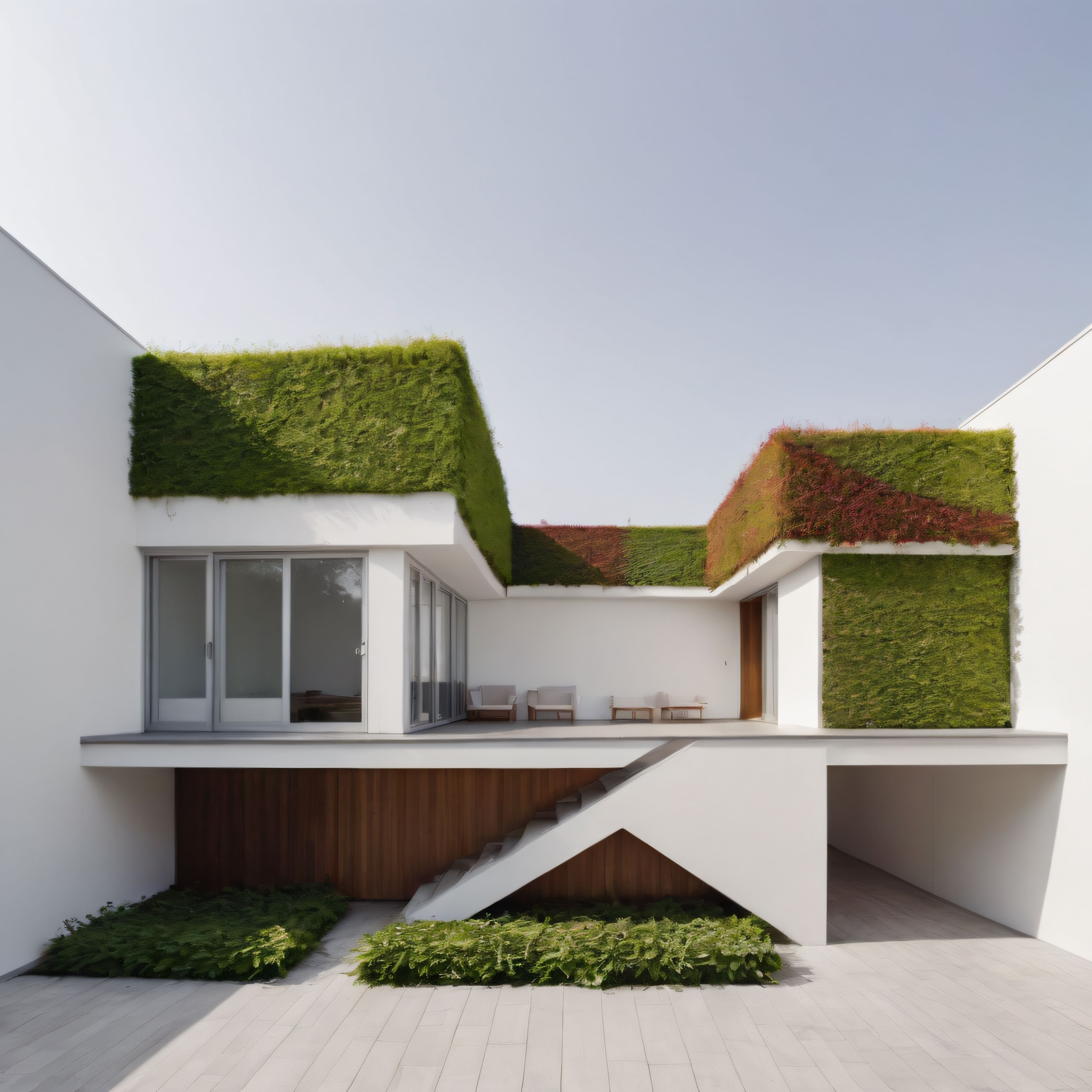 Çağdaş Beyaz Villa ve Canlı Yeşil Çatı ile Sürdürülebilir Mimari Tasarım