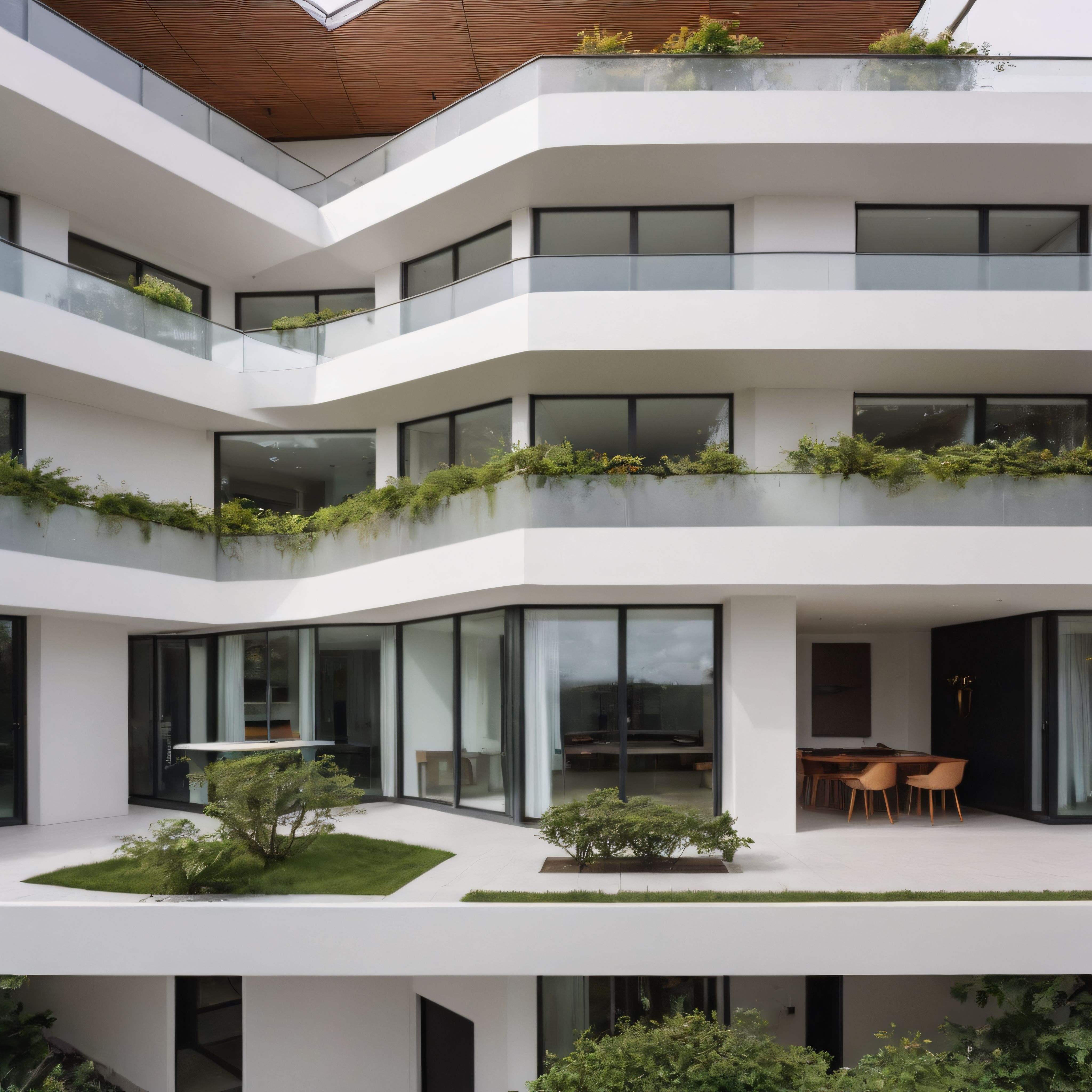 Çağdaş Lüks Konut Projesi: Beyaz Geometrik Cephe ve Cam Korkuluk Detayları