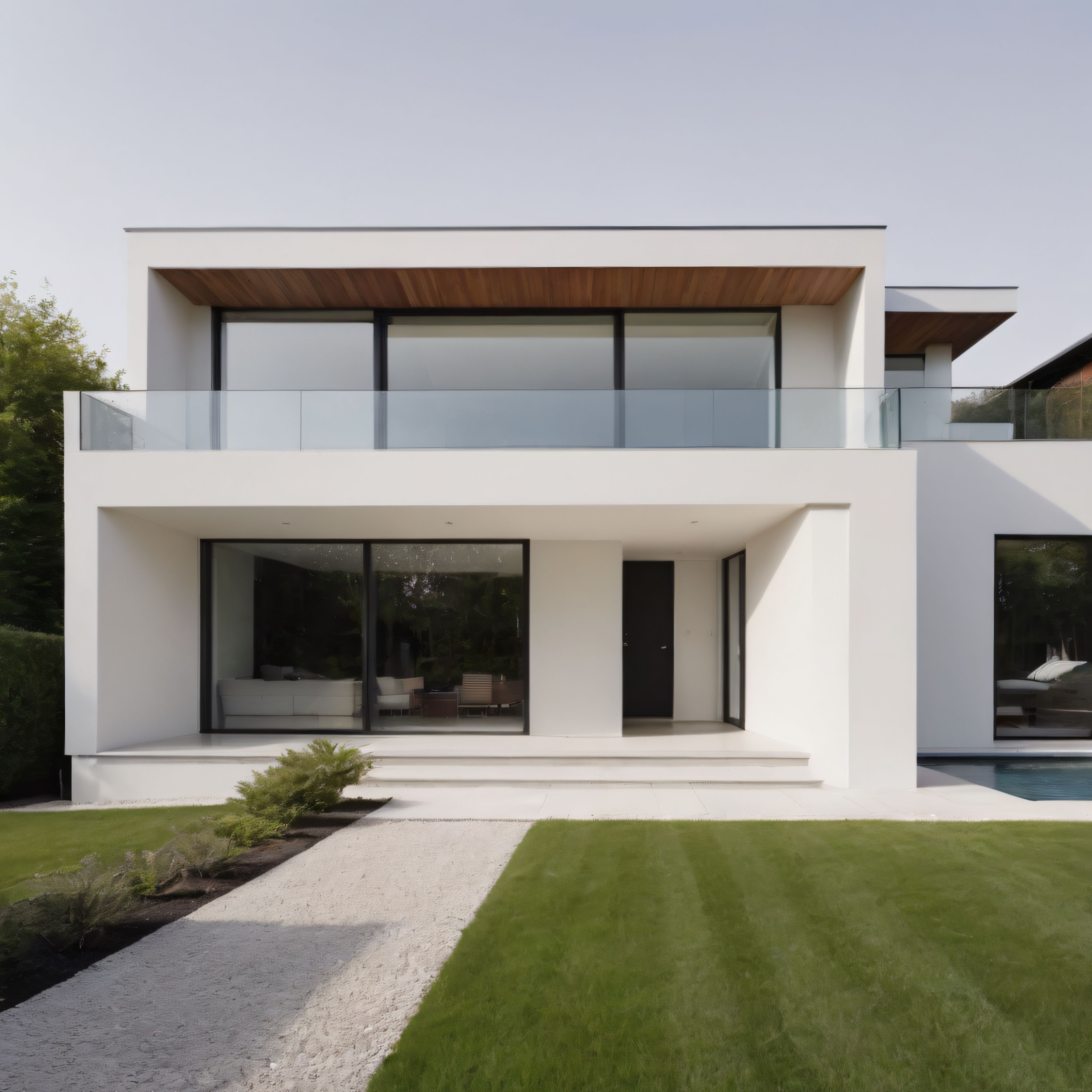 Çağdaş Mimari Tasarıma Sahip Lüks Beyaz Villa ve Minimalist Bahçe
