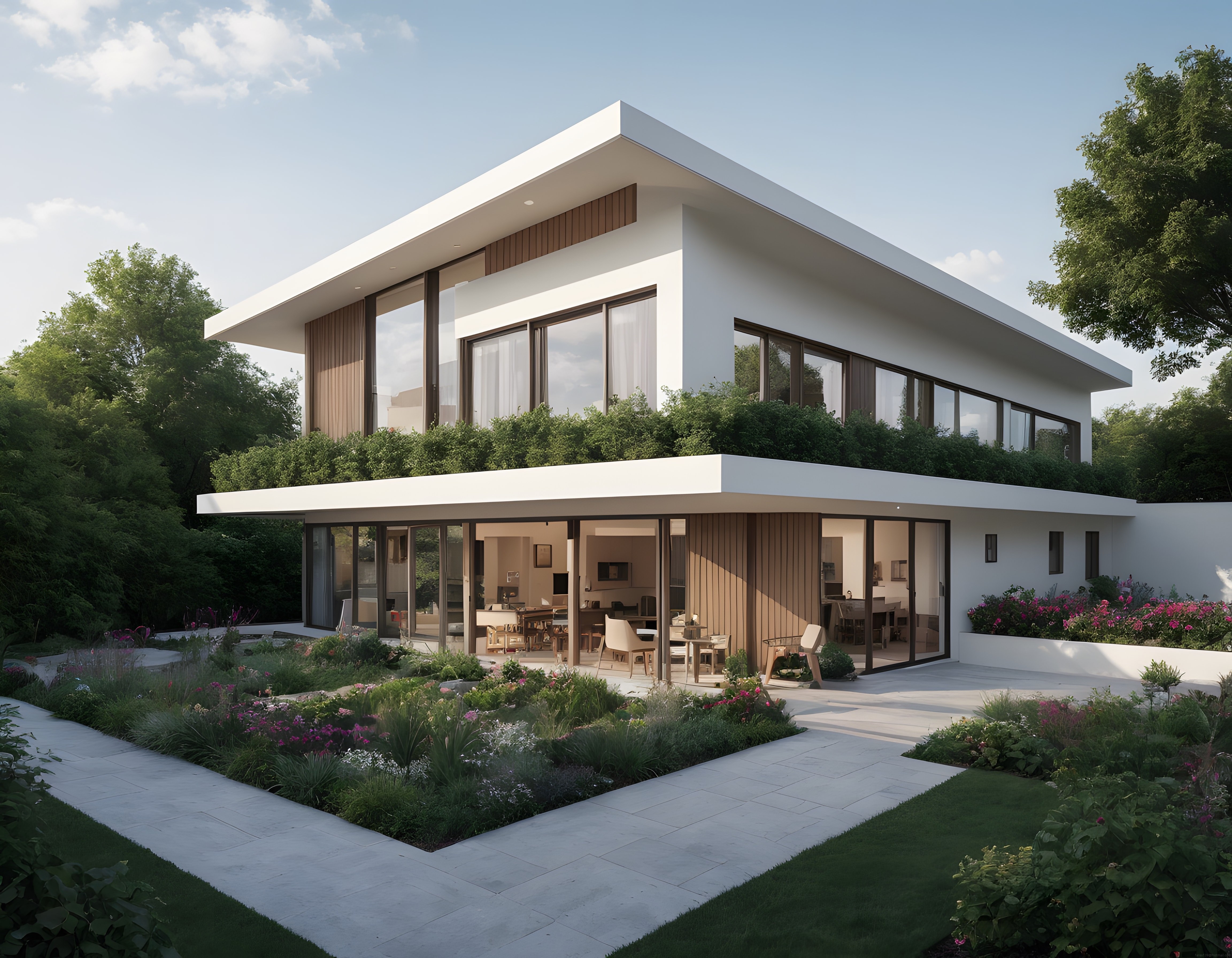 Çağdaş Mimari ve Yeşil Peyzajın Uyumu: Geniş Camlı Lüks Villa Tasarımı