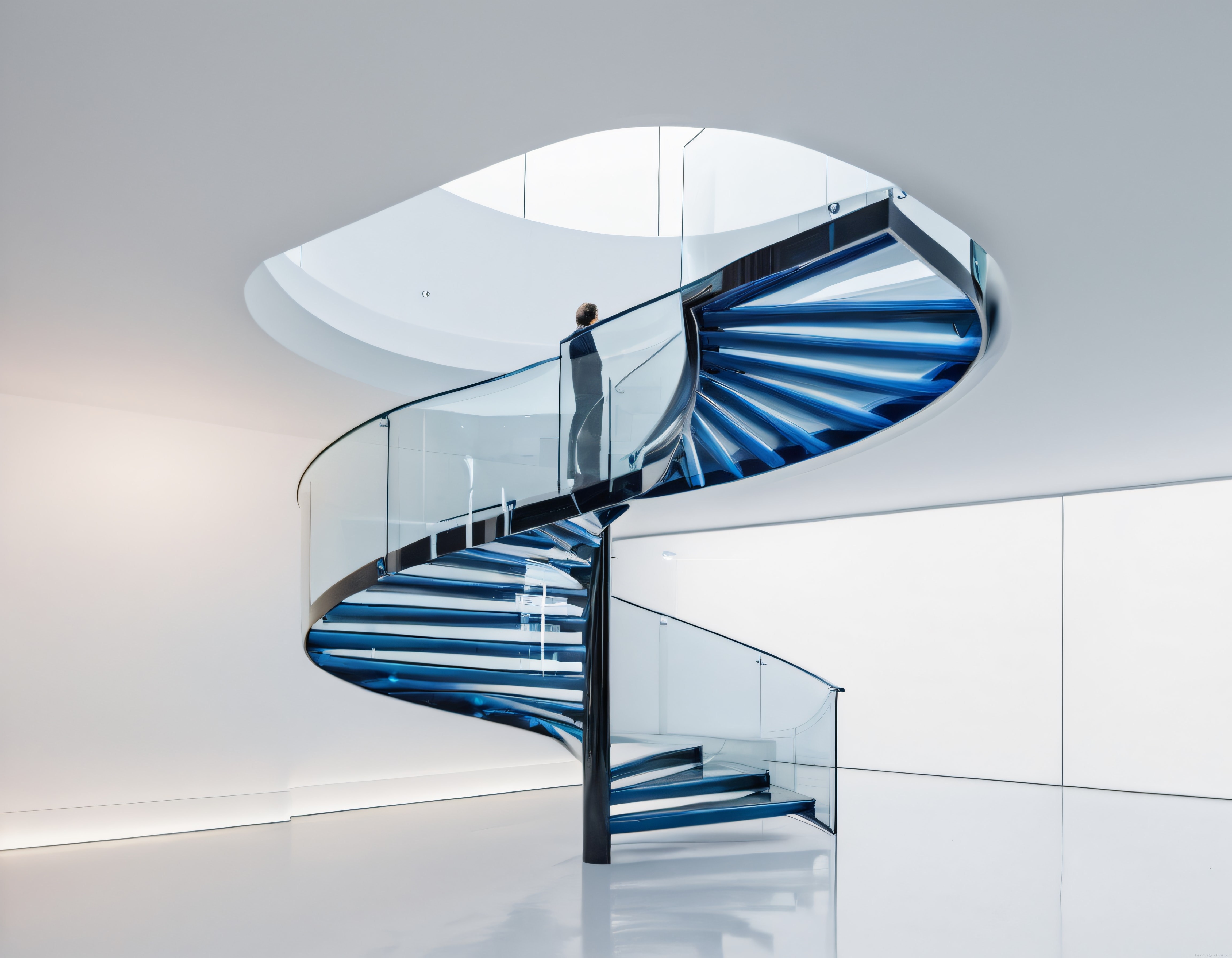 Çağdaş Mimarinin İkonik Spiral Merdiveni: Cam ve Mavi Metalin Dansı