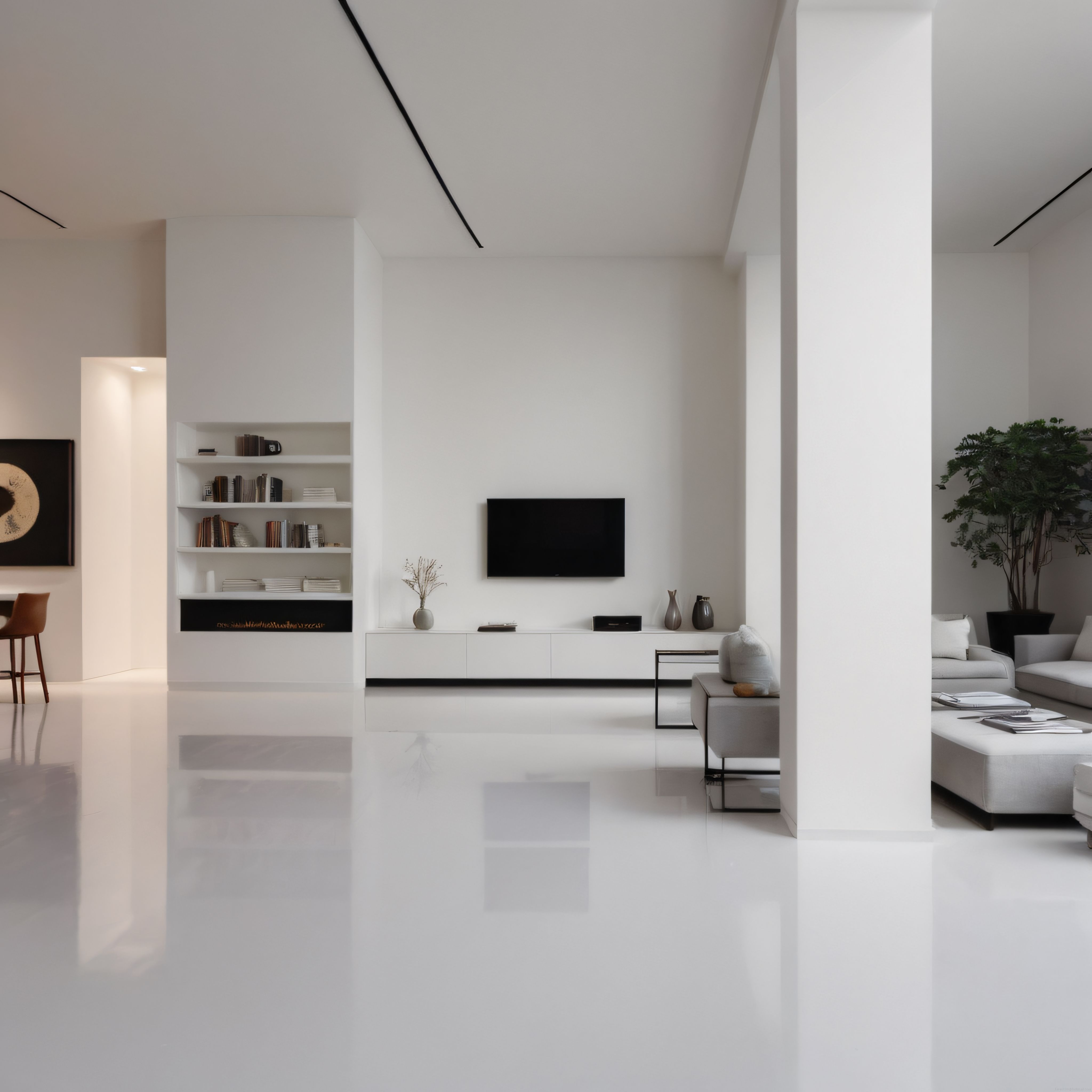 Çağdaş Minimalist Beyaz Salon Oturma Odası İç Dekorasyon Tasarımı