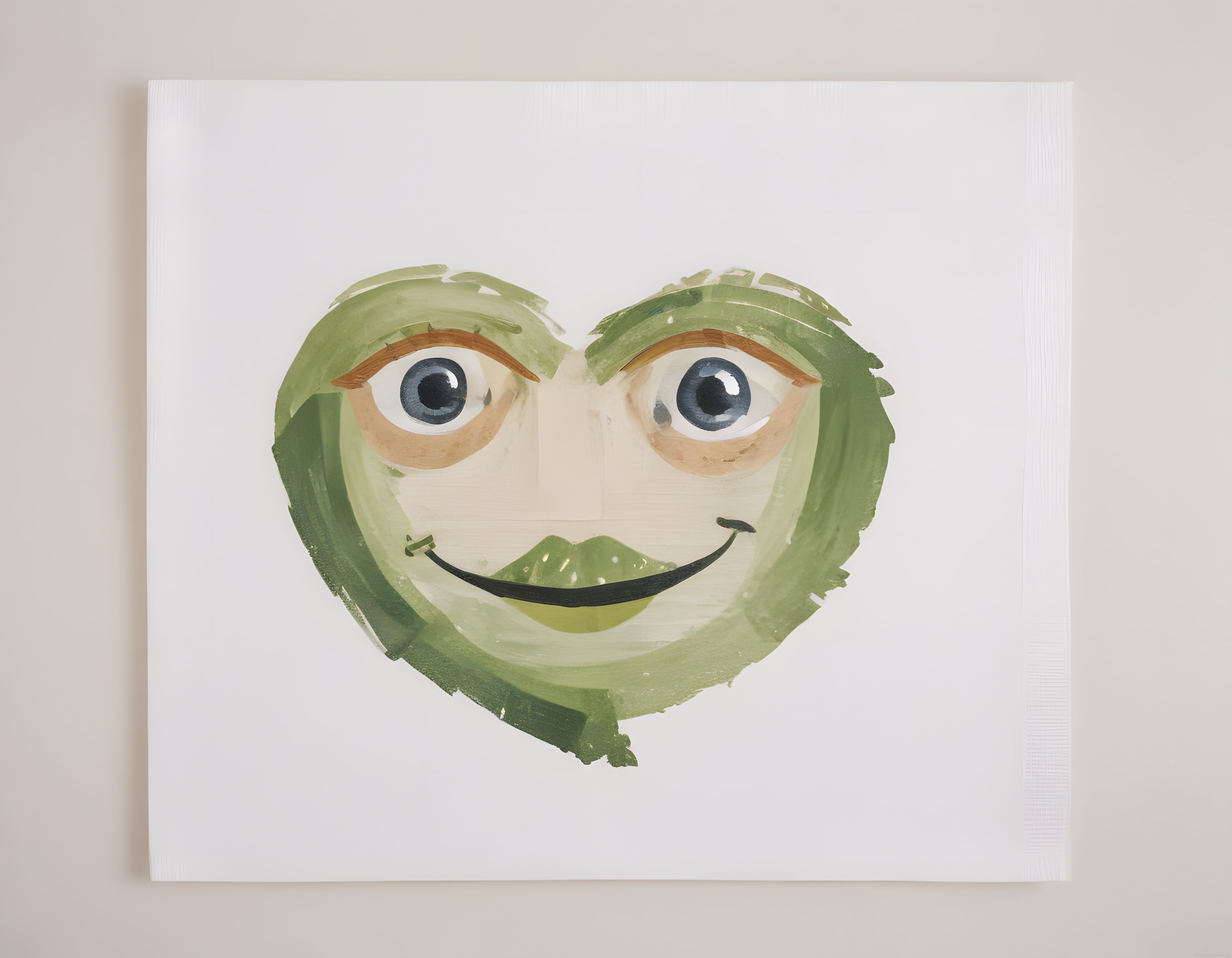 Çağdaş sanat galerisinde kalp şeklinde yüz portresi içeren modern tablo