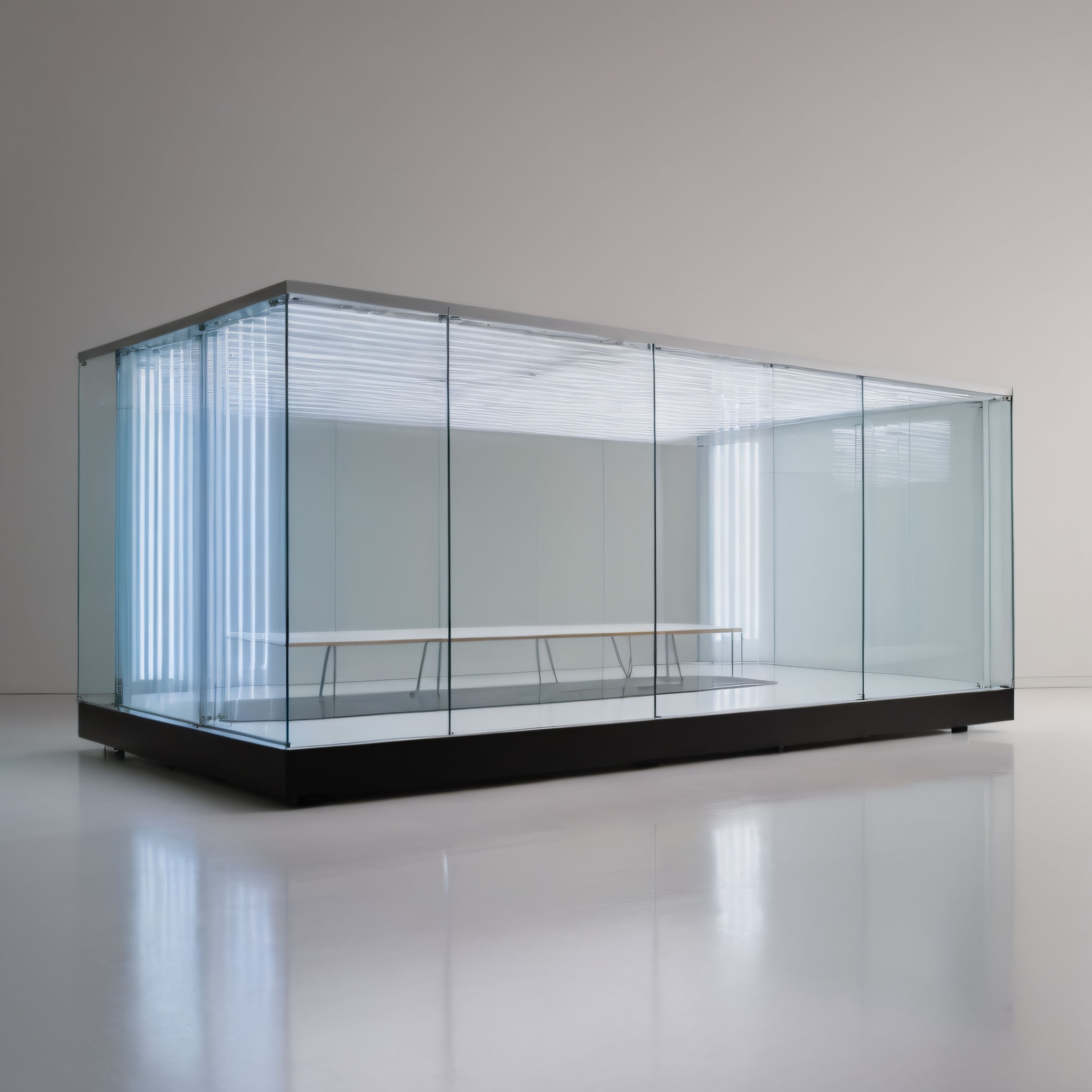Çağdaş Sanat Müzesinde Minimalist Cam Küp ve Floresan Işık Enstalasyonu