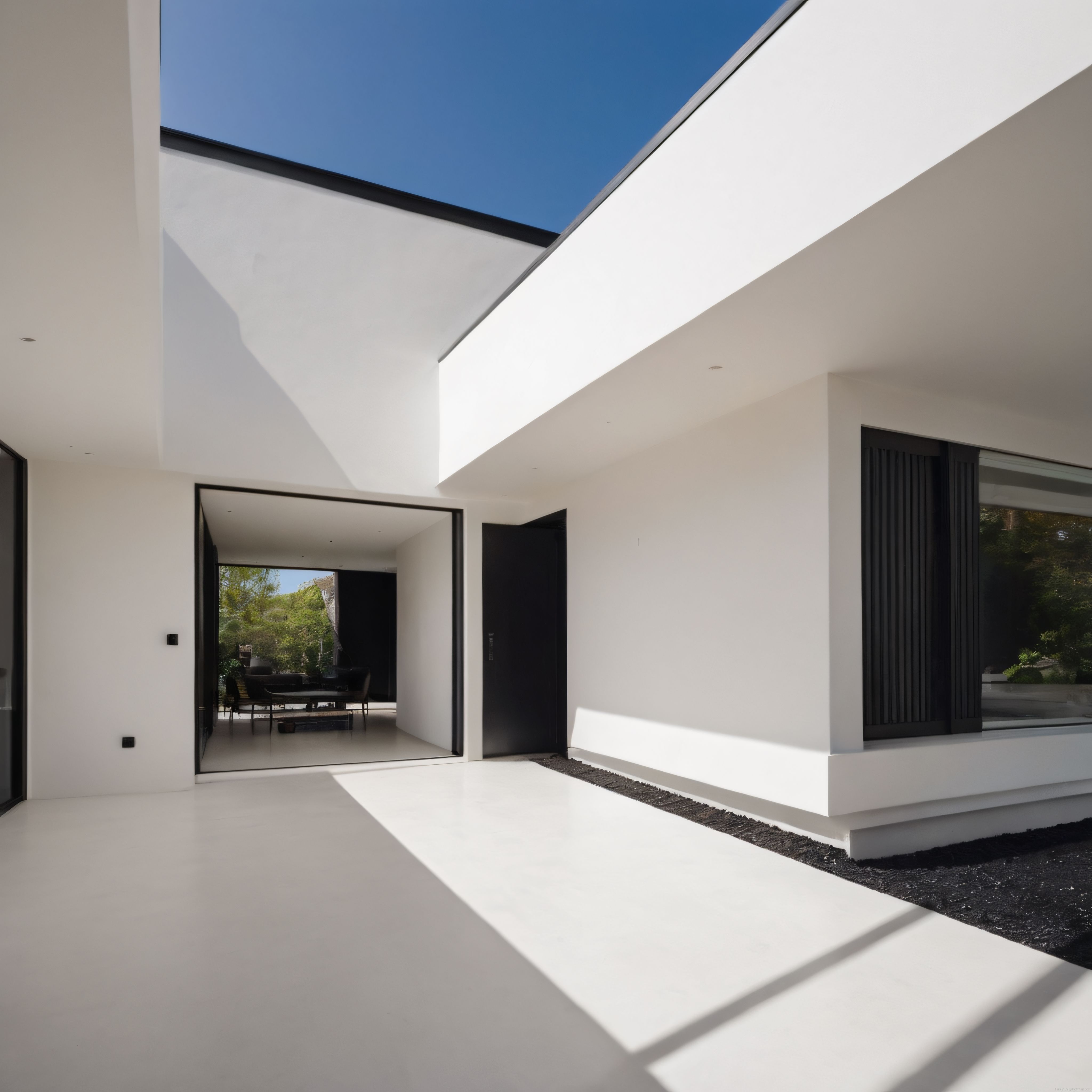Çağdaş Villa Avlusu: Minimalist Beyaz Mimari ve Keskin Gölgelerin Uyumu Çağdaş Villa Avlusu: Minimalist Beyaz Mimari ve Keskin Gölgelerin Uyumu