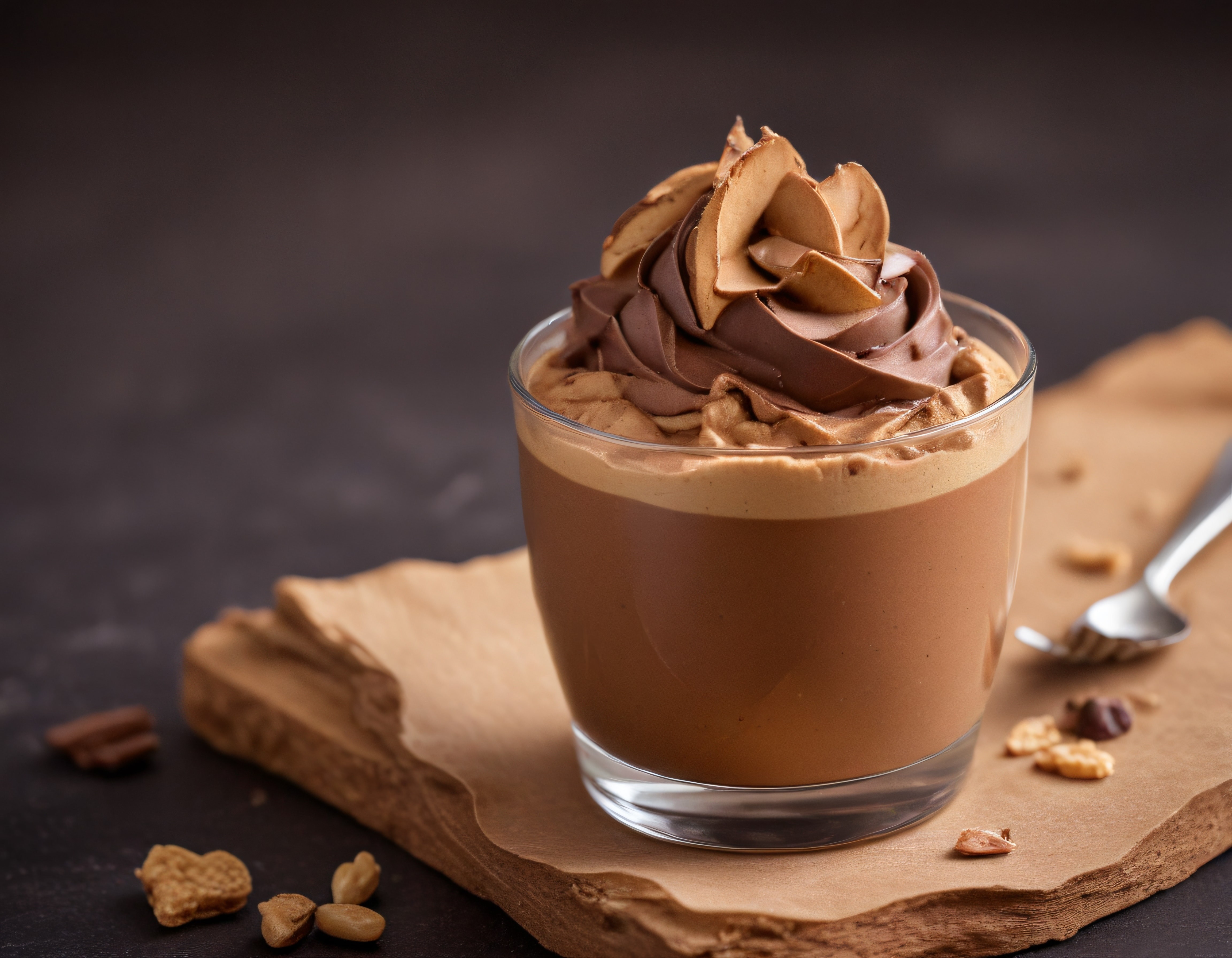 Cam Bardakta Çikolatalı Mousse ve Fındık Parçacıkları ile Rustik Sunum