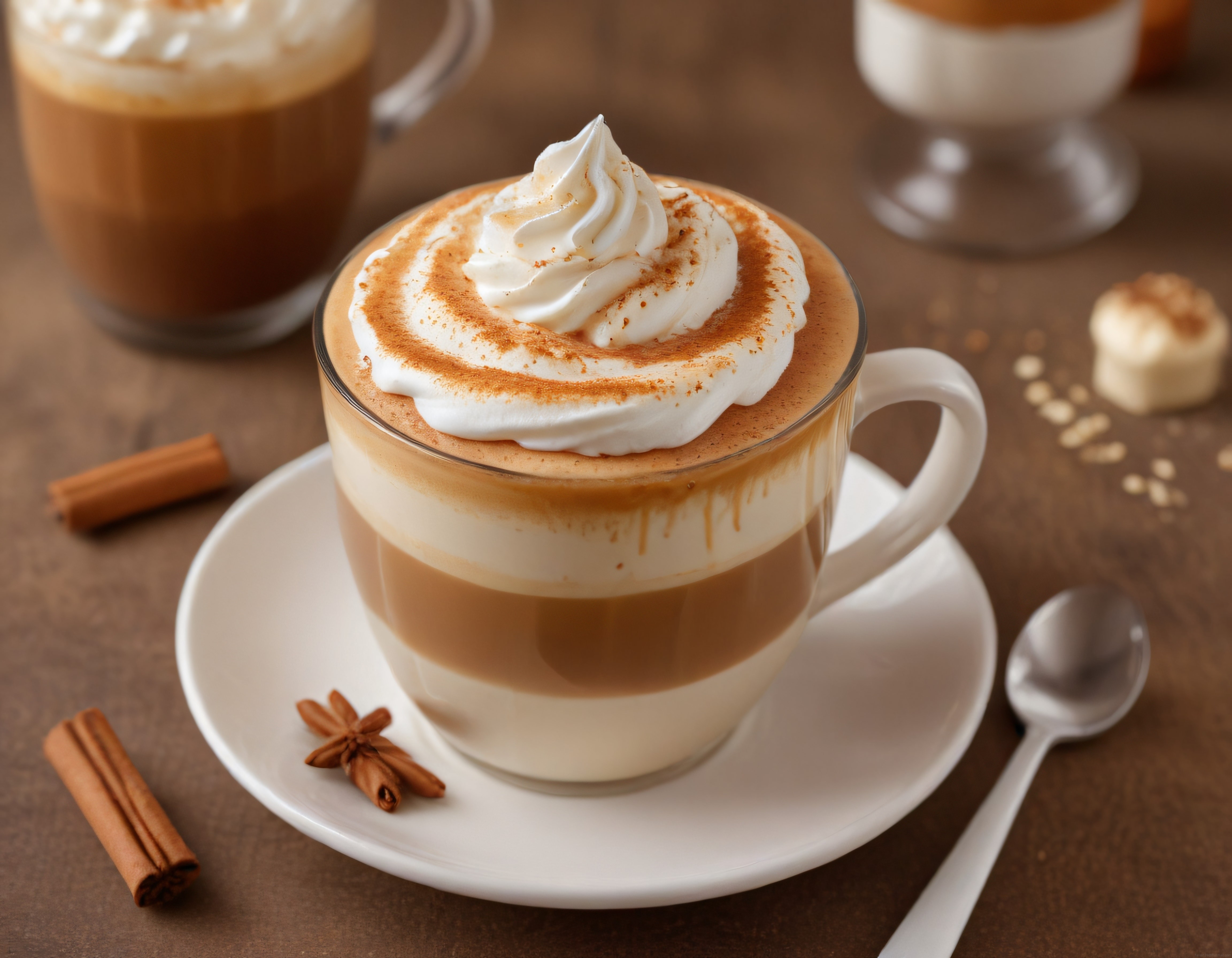 Cam Bardakta Katmanlı Kremalı Tarçınlı Latte İçecek Fotoğrafı