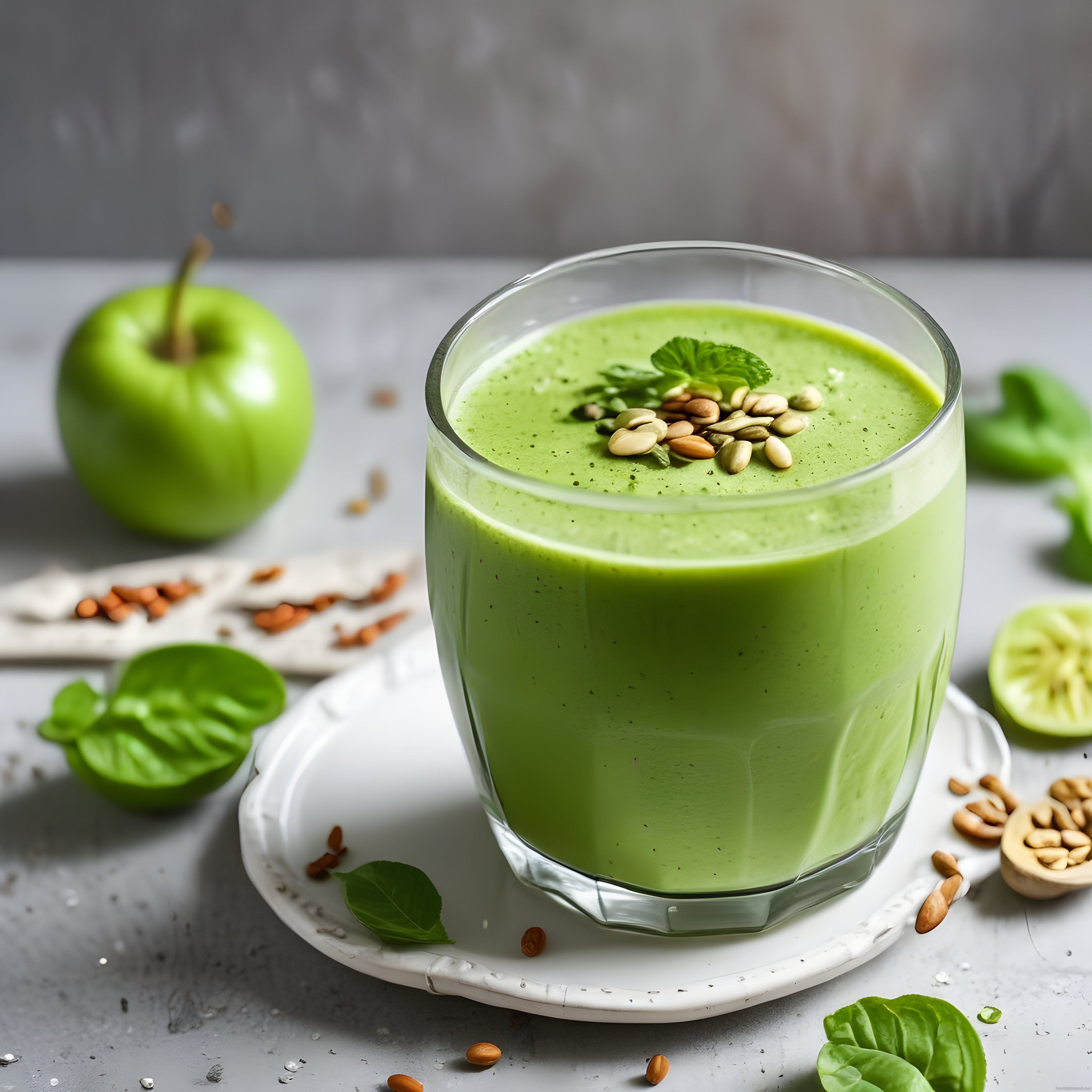 Cam Bardakta Yeşil Smoothie: Tohumlu ve Naneli Sağlıklı Detoks İçeceği