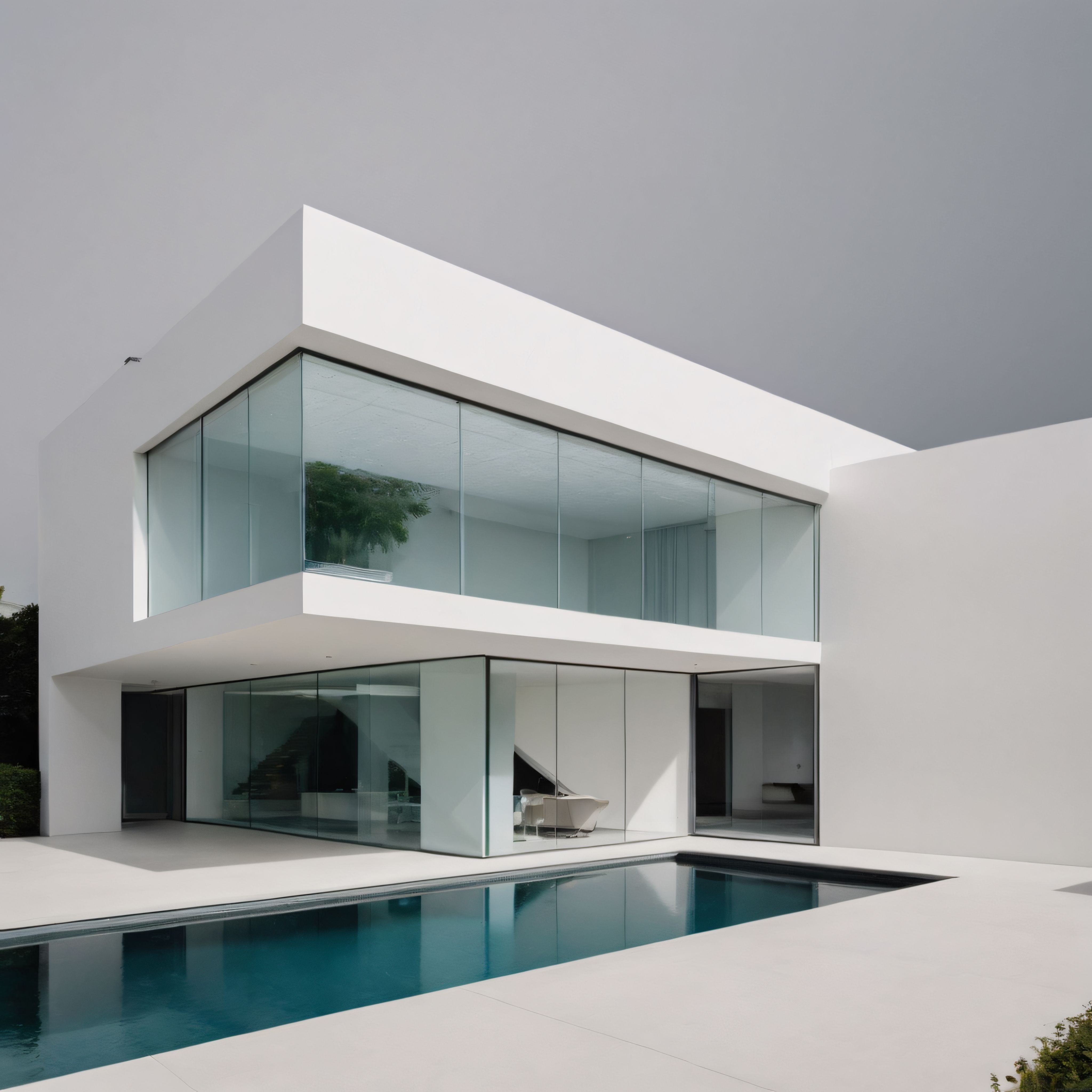 Cam Cepheli Beyaz Minimalist Villa ve Modern Yüzme Havuz Tasarımı