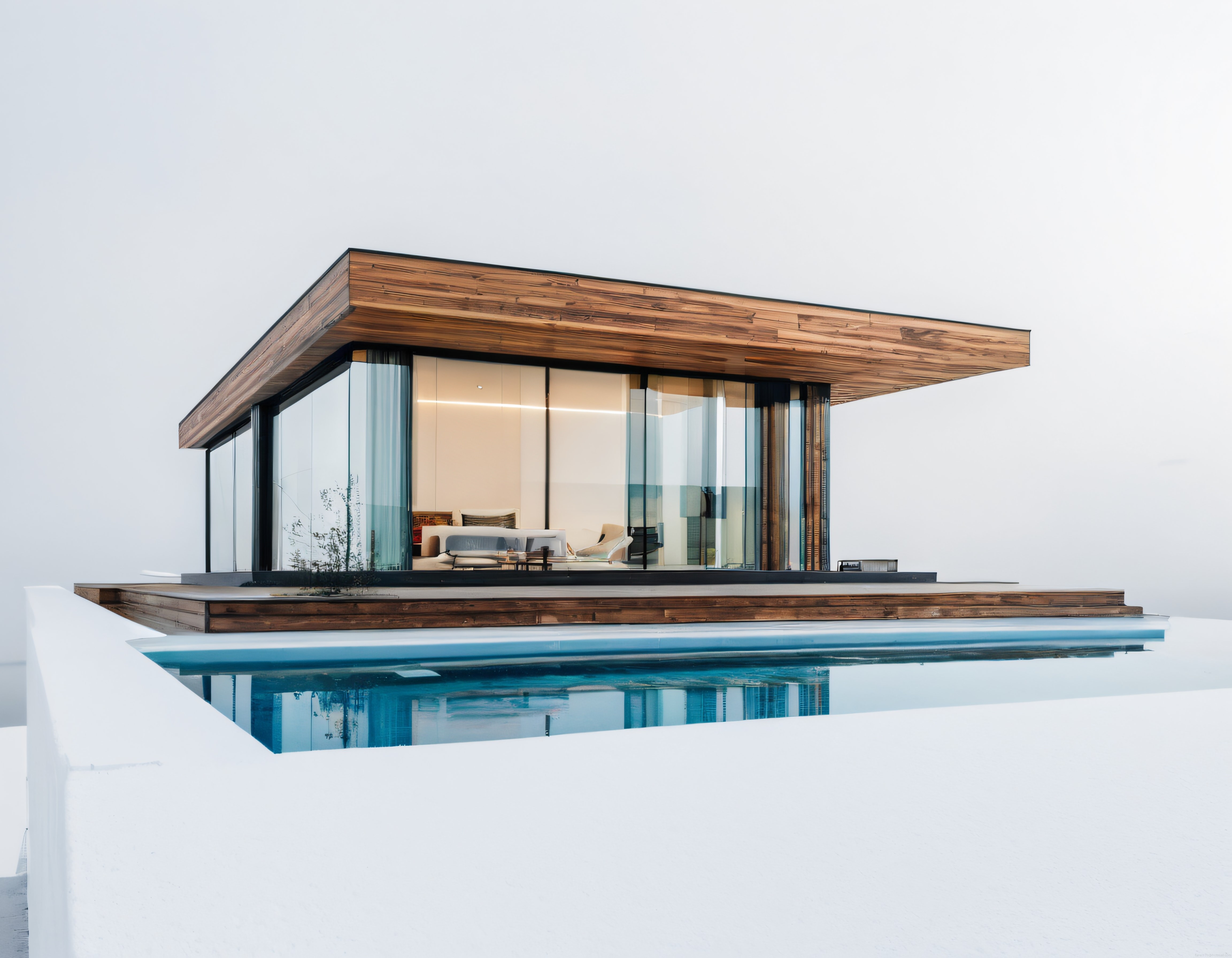 Cam Cepheli Modern Ahşap Tavanlı Lüks Villa ve Sonsuz Havuz Tasarımı