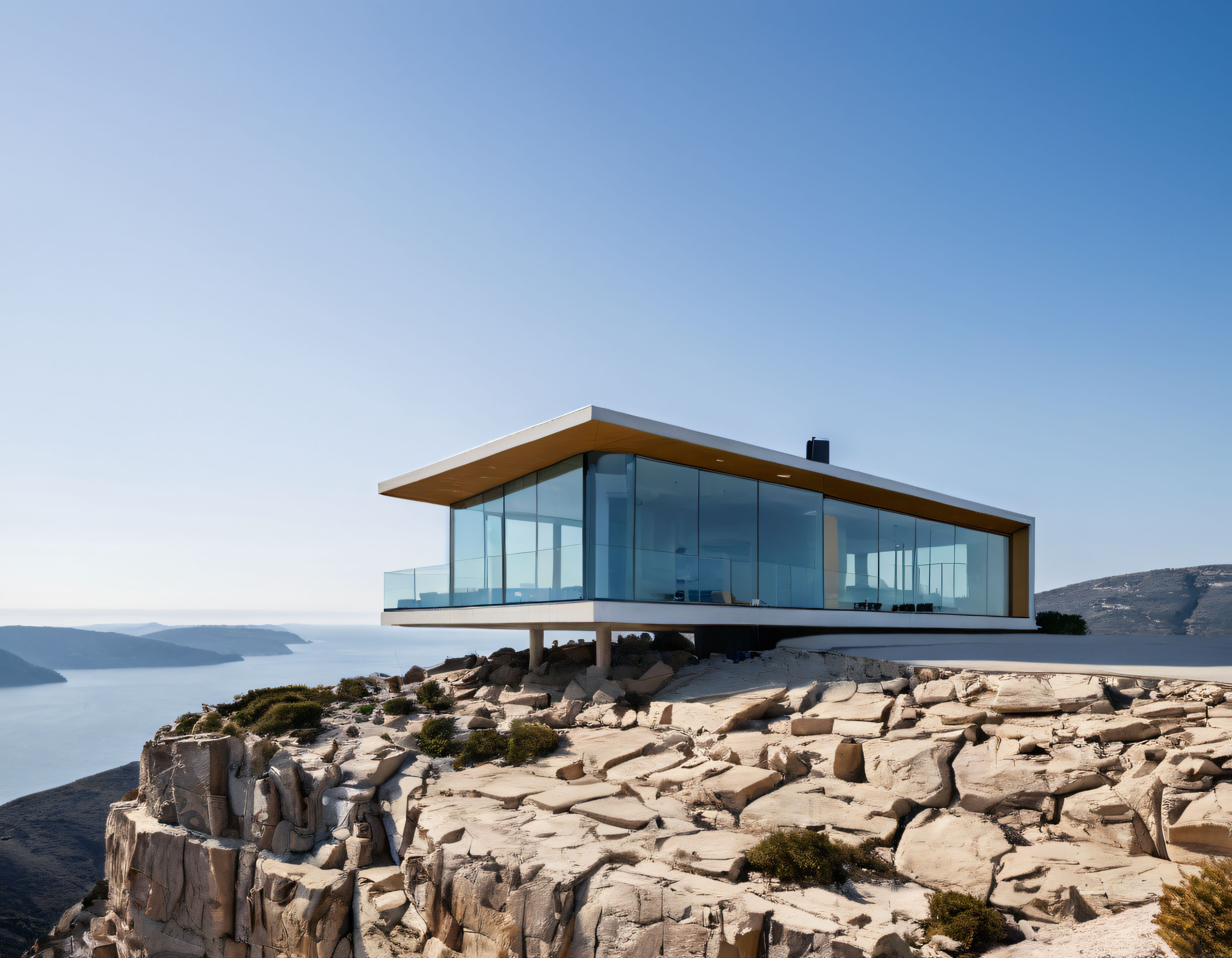 Cam Cepheli Modern Villa Kayalık Yamaçta Panoramik Deniz Manzarasıyla