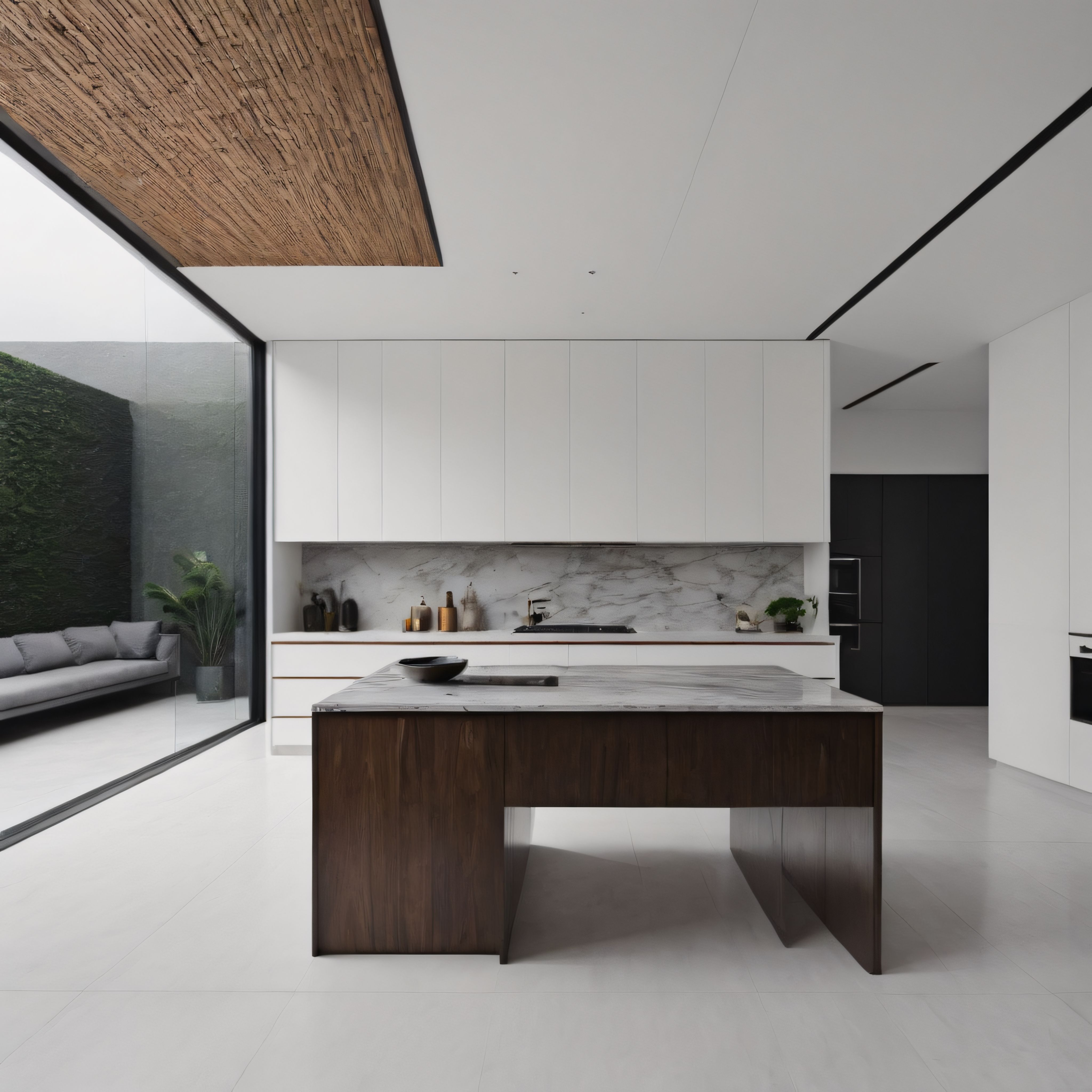 Cam Cepheli Modern Villa Mutfakta Ahşap ve Mermerin Minimalist Uyumu