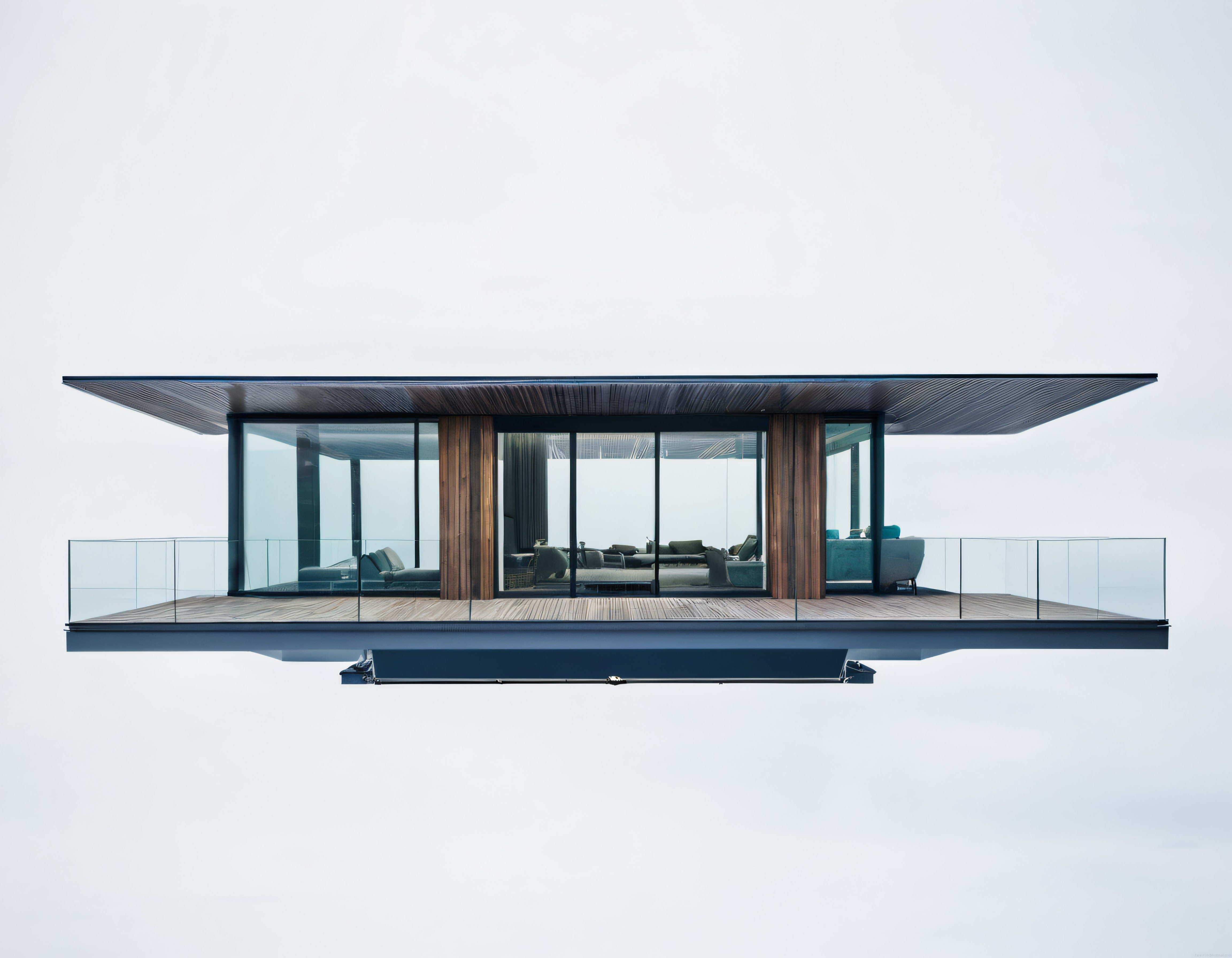 Cam Cepheli ve Geniş Terasıyla Havadaki Modern Minimalist Ev Tasarımı