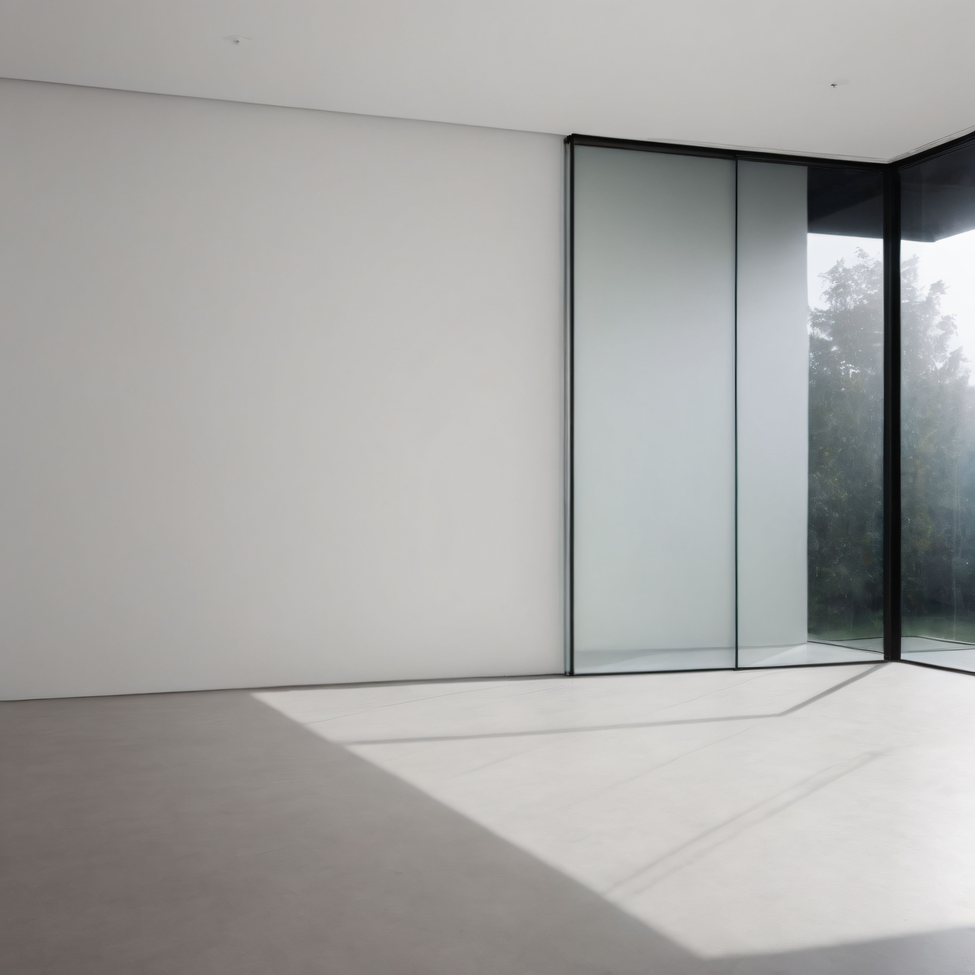 Cam Duvarlı Minimalist Beyaz Galerinin Ferah İç Mekan Tasarımı ve Atmosferi