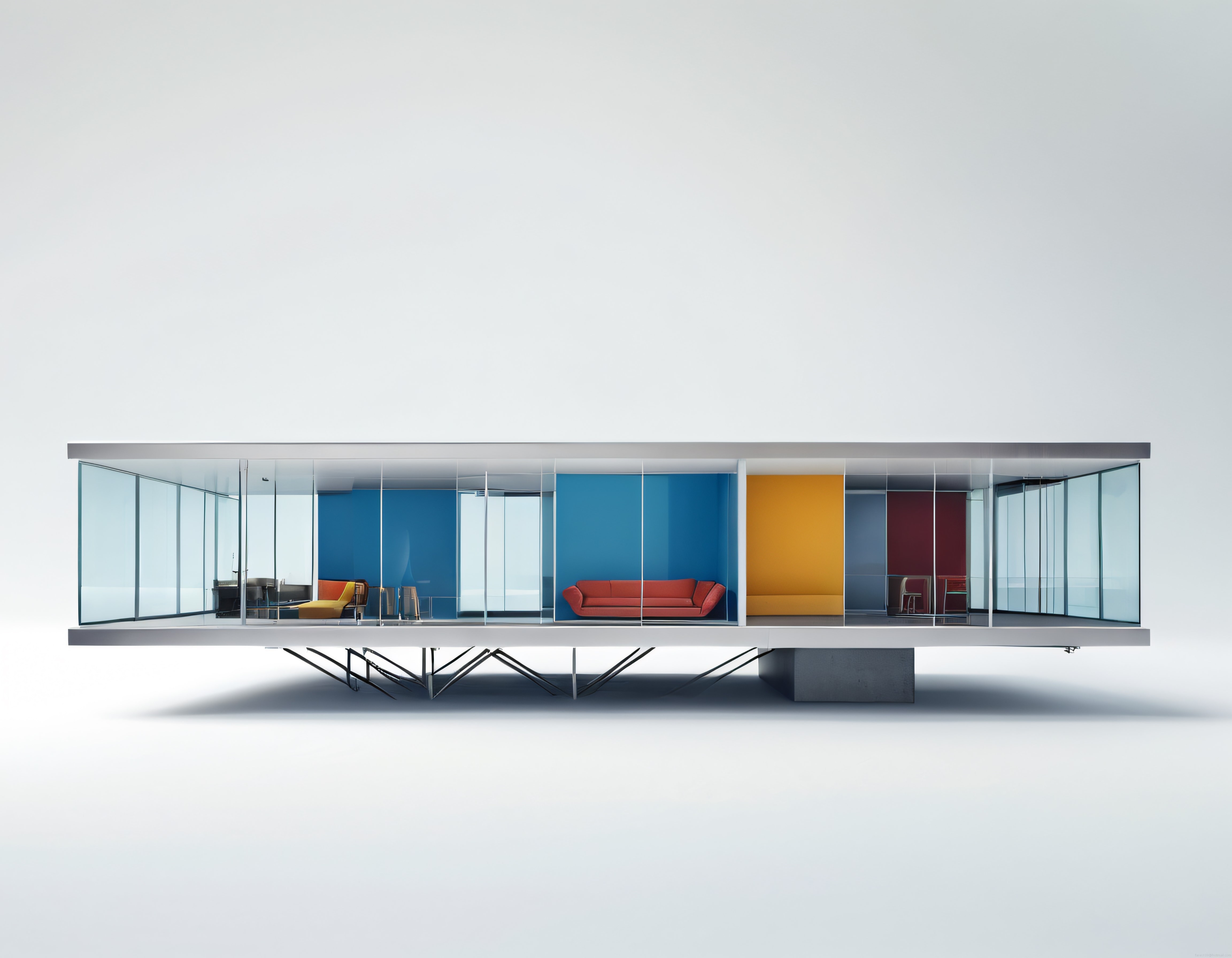 Cam Duvarlı Modern Minimalist Yapı: Renkli İç Mekanlarıyla Çarpıcı Mimari