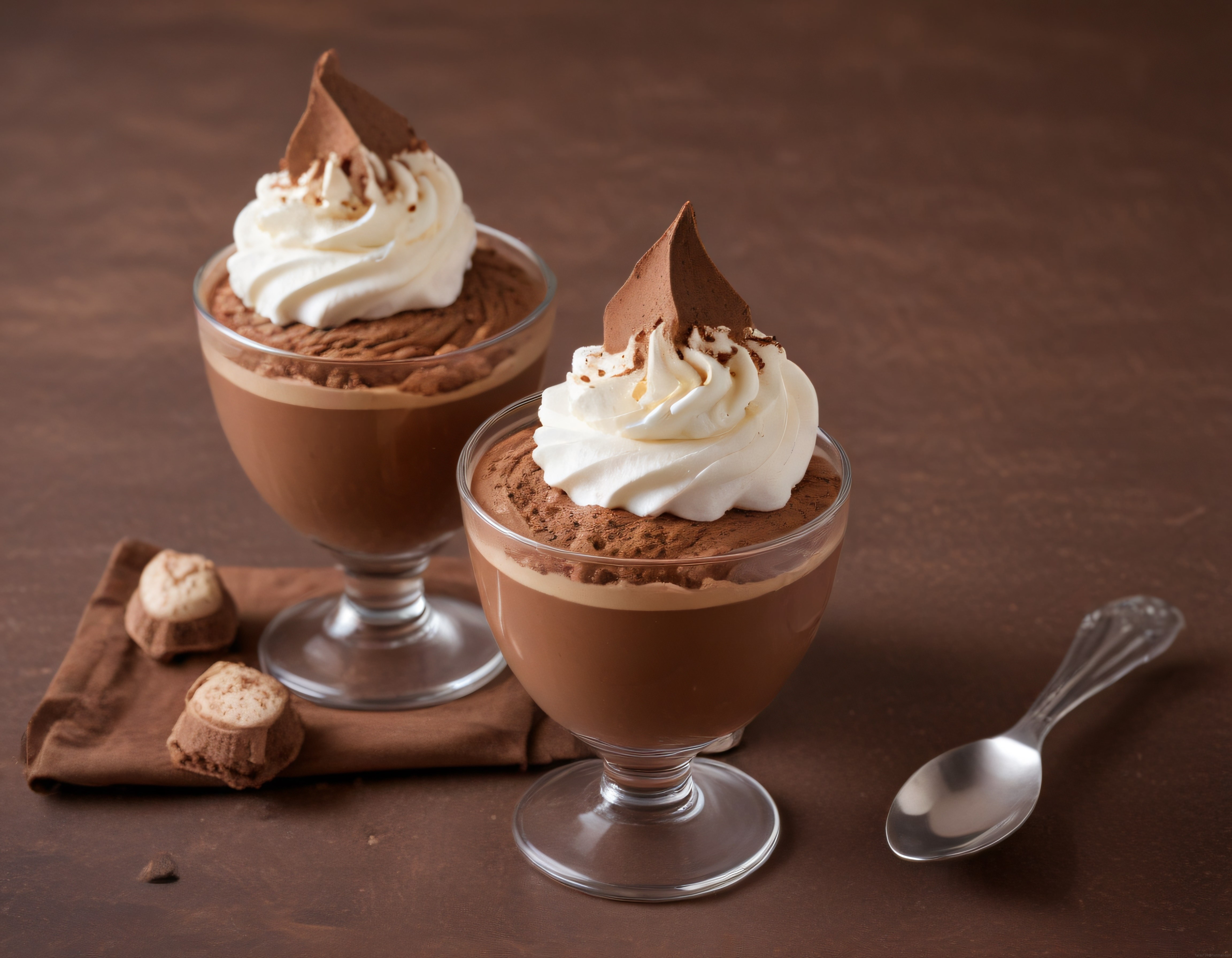 Cam Kadehlerde Kremalı Çikolatalı Mousse Tatlısı ve Çikolata Parçaları