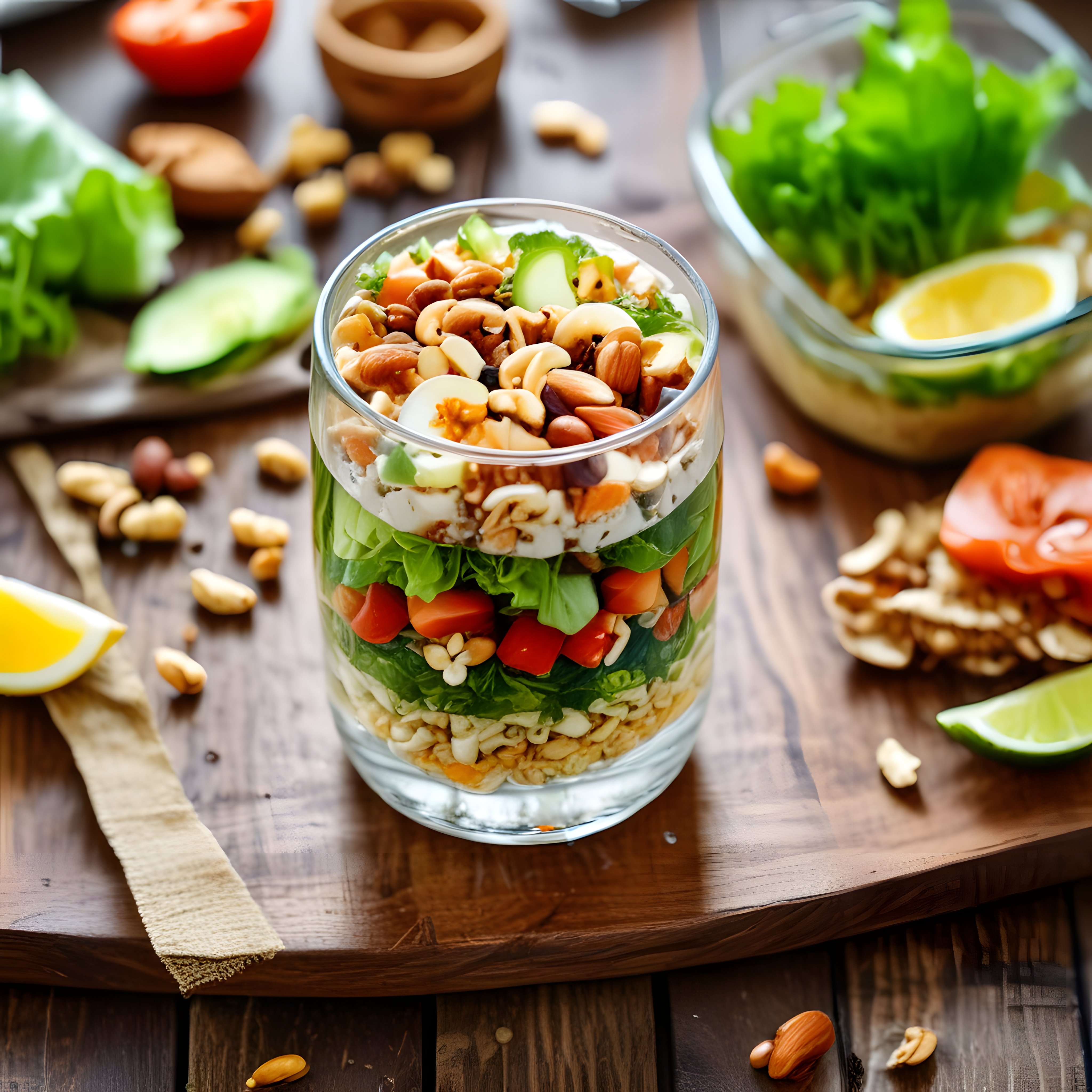Cam Kapta Katmanlı Salata: Taze Sebzeler ve Kuruyemişlerle Besleyici Öğün