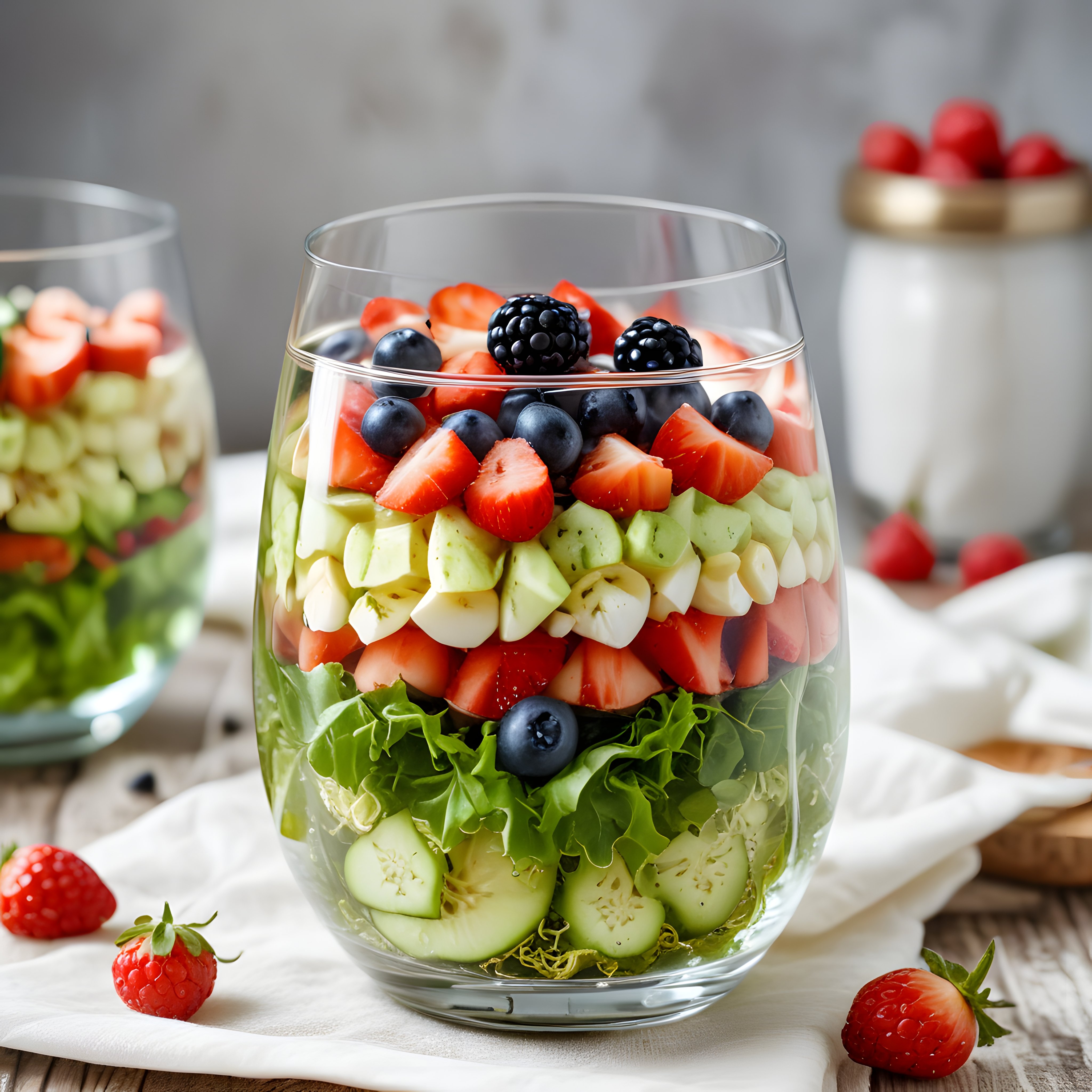 Cam Kapta Renkli Katmanlı Meyve Salatası ile Sağlıklı ve Lezzetli Öğün