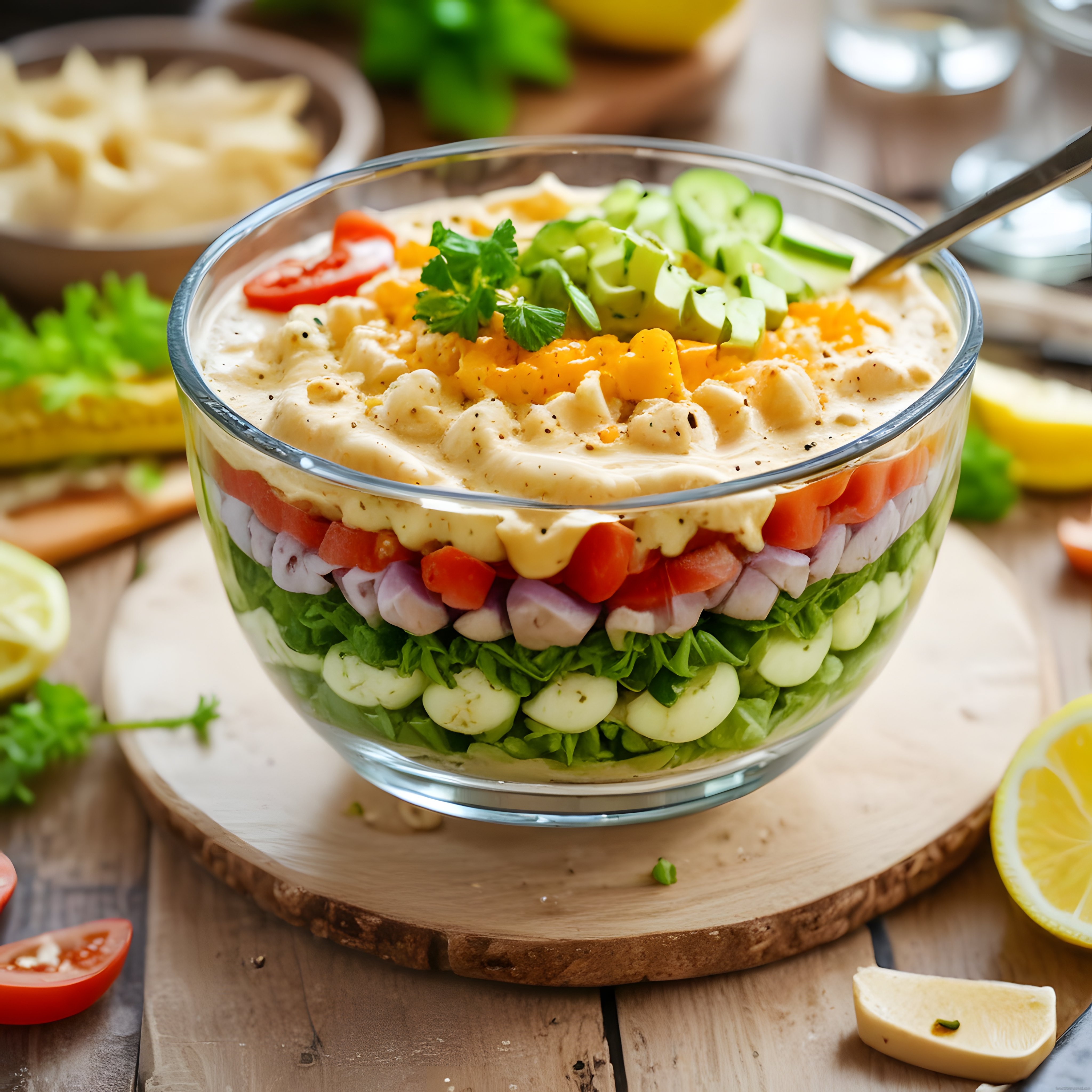 Cam Kasede Renkli Katmanlı Salata Tarifi: Kremsi Sos ve Taze Sebzeler
