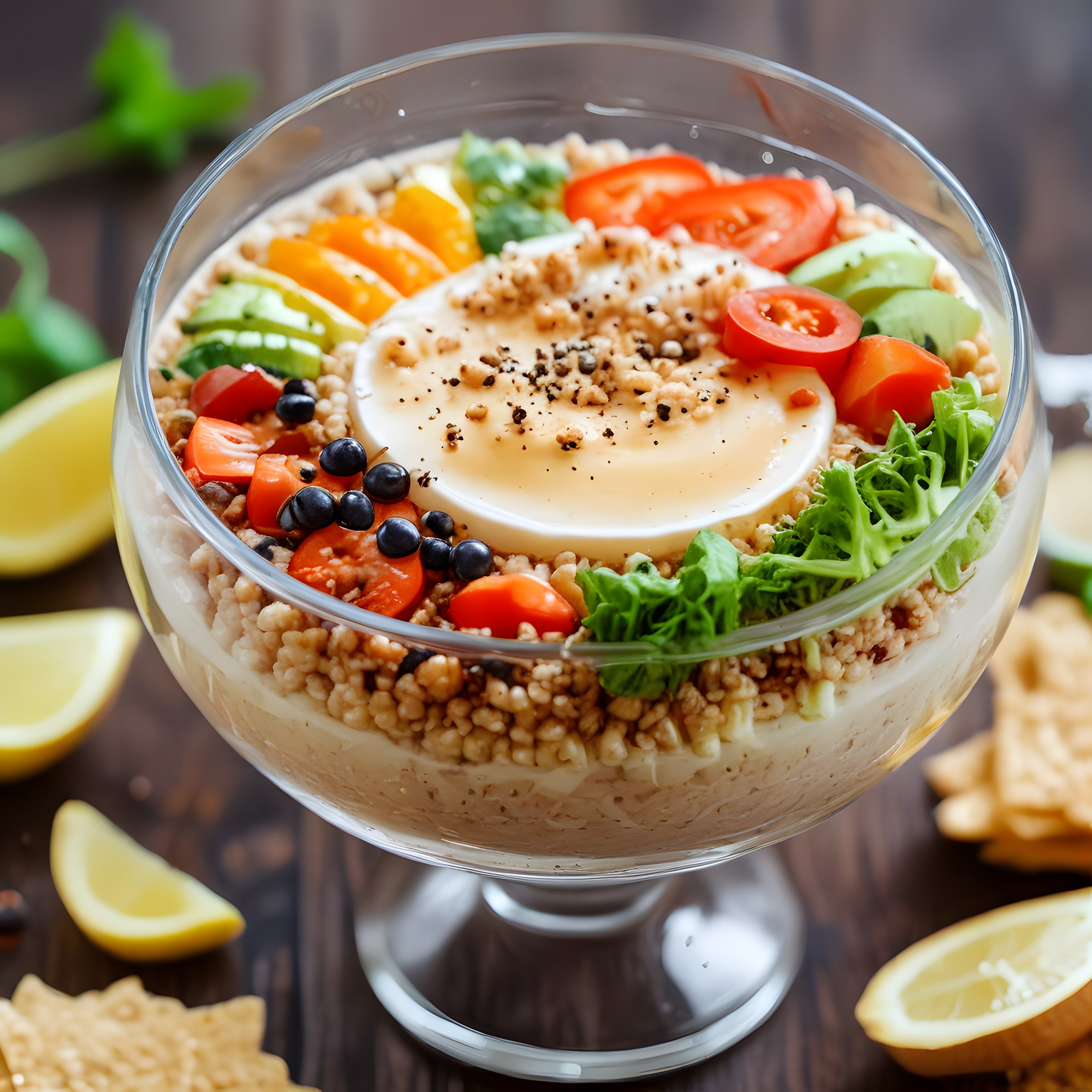 Cam Kasede Zeytinli Humus ve Sebzeli Bulgur Salatası ile Lezzetli Tarif