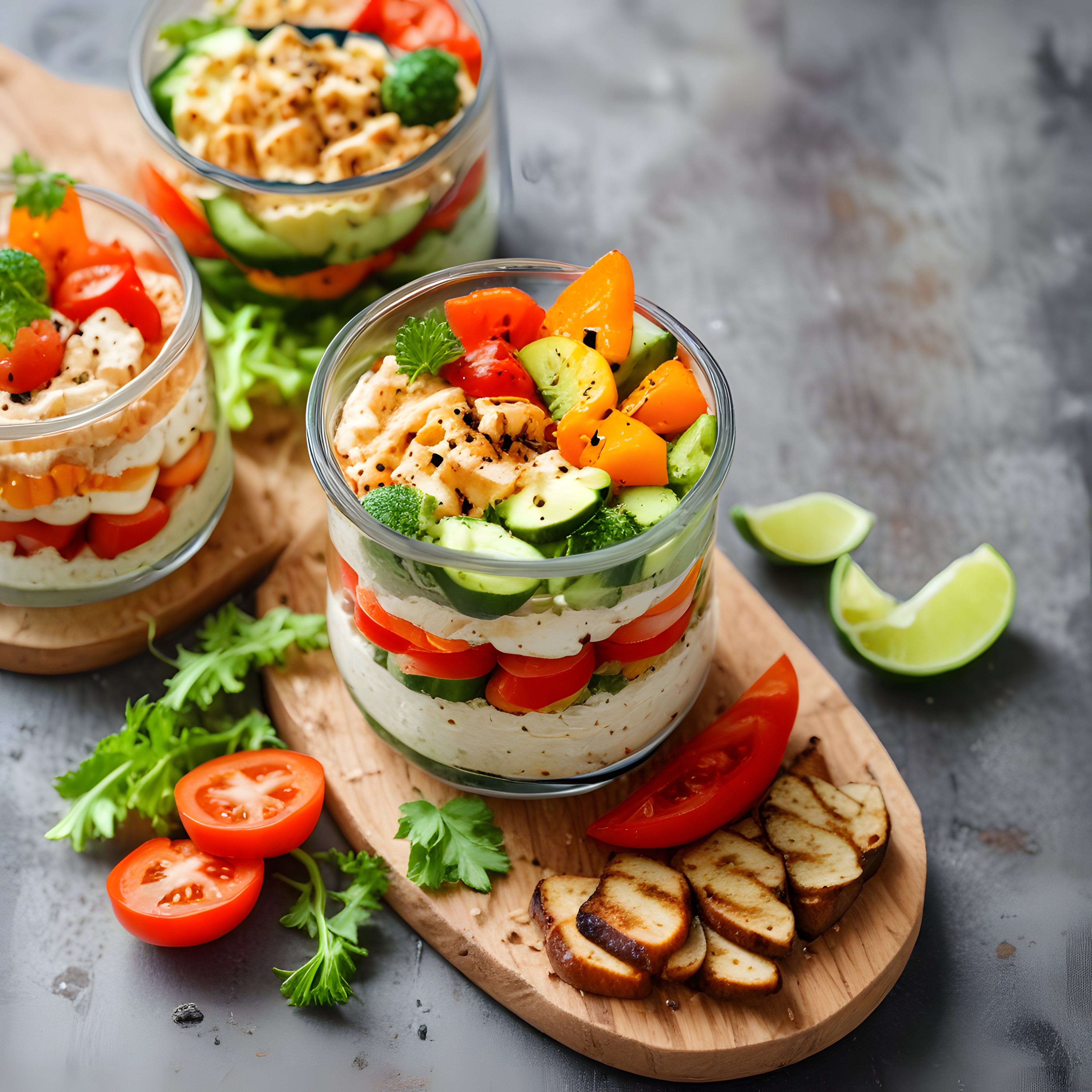 Cam Kavanozda Katmanlı Izgara Tavuklu ve Avokadolu Sağlıklı Salata Tarifi