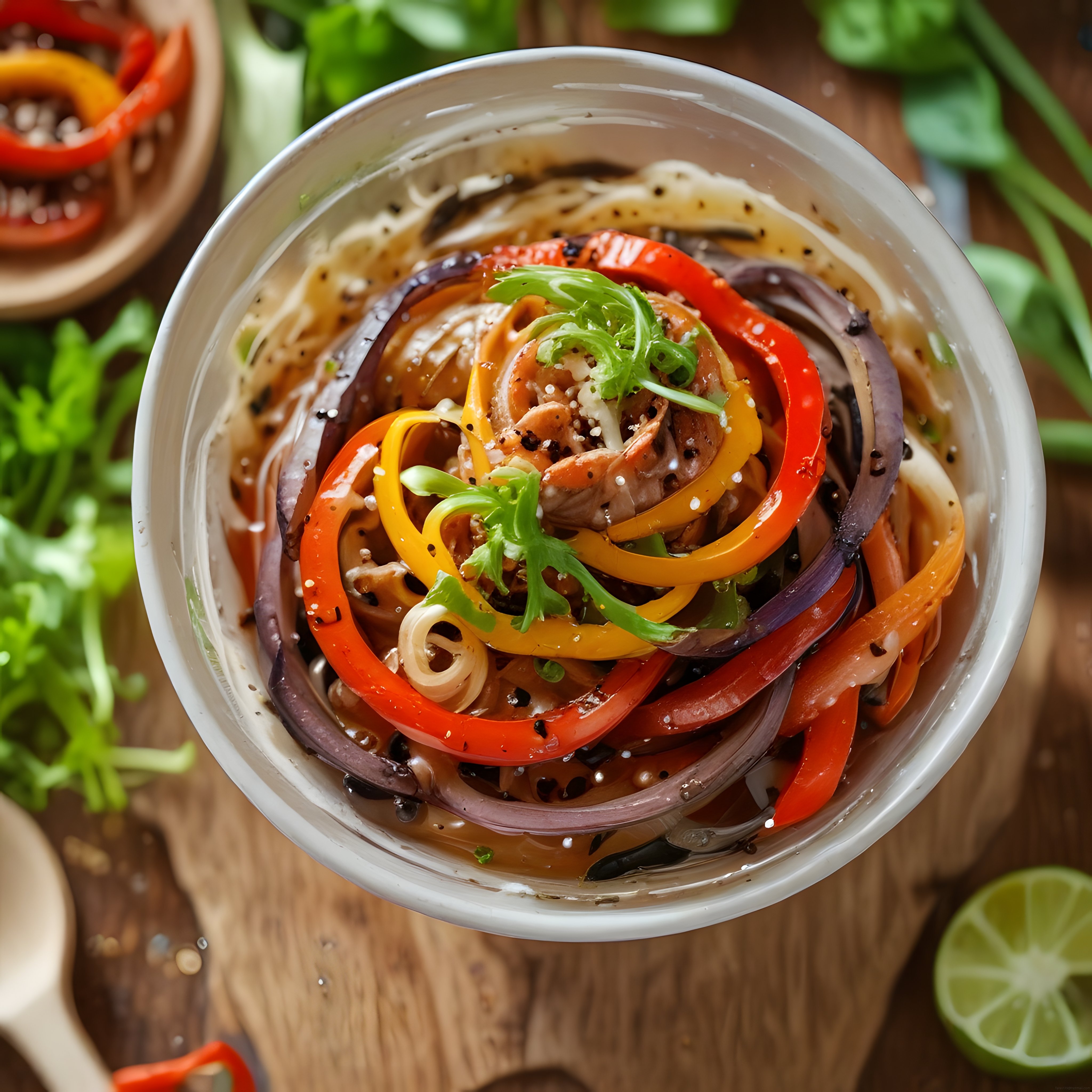 Cam Kavanozda Renkli Sebzeli ve Erişteli Sağlıklı Noodle Salatası Tarifi