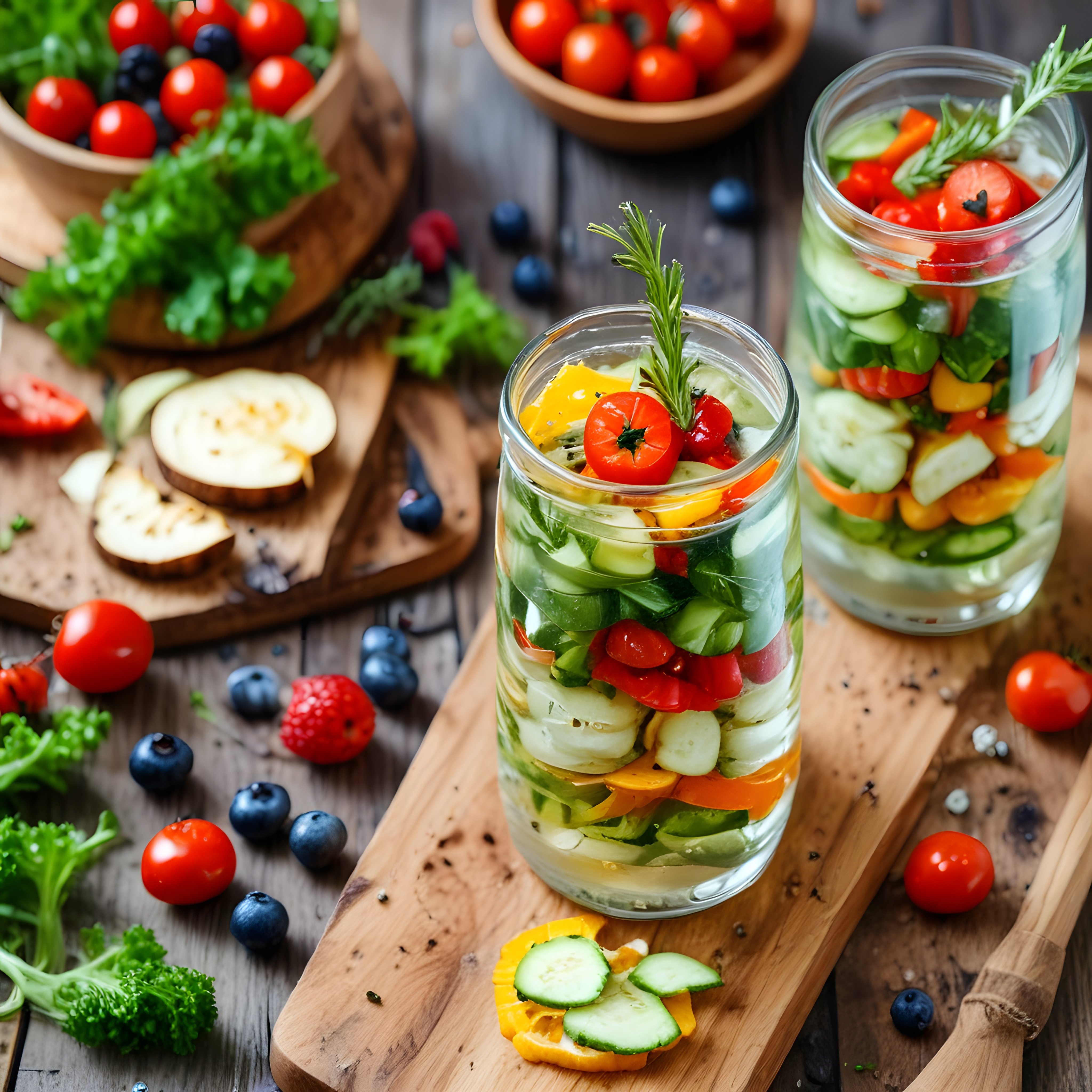 Cam Kavanozlarda Renkli Katmanlı Sebze Salatası ve Sağlıklı Beslenme
