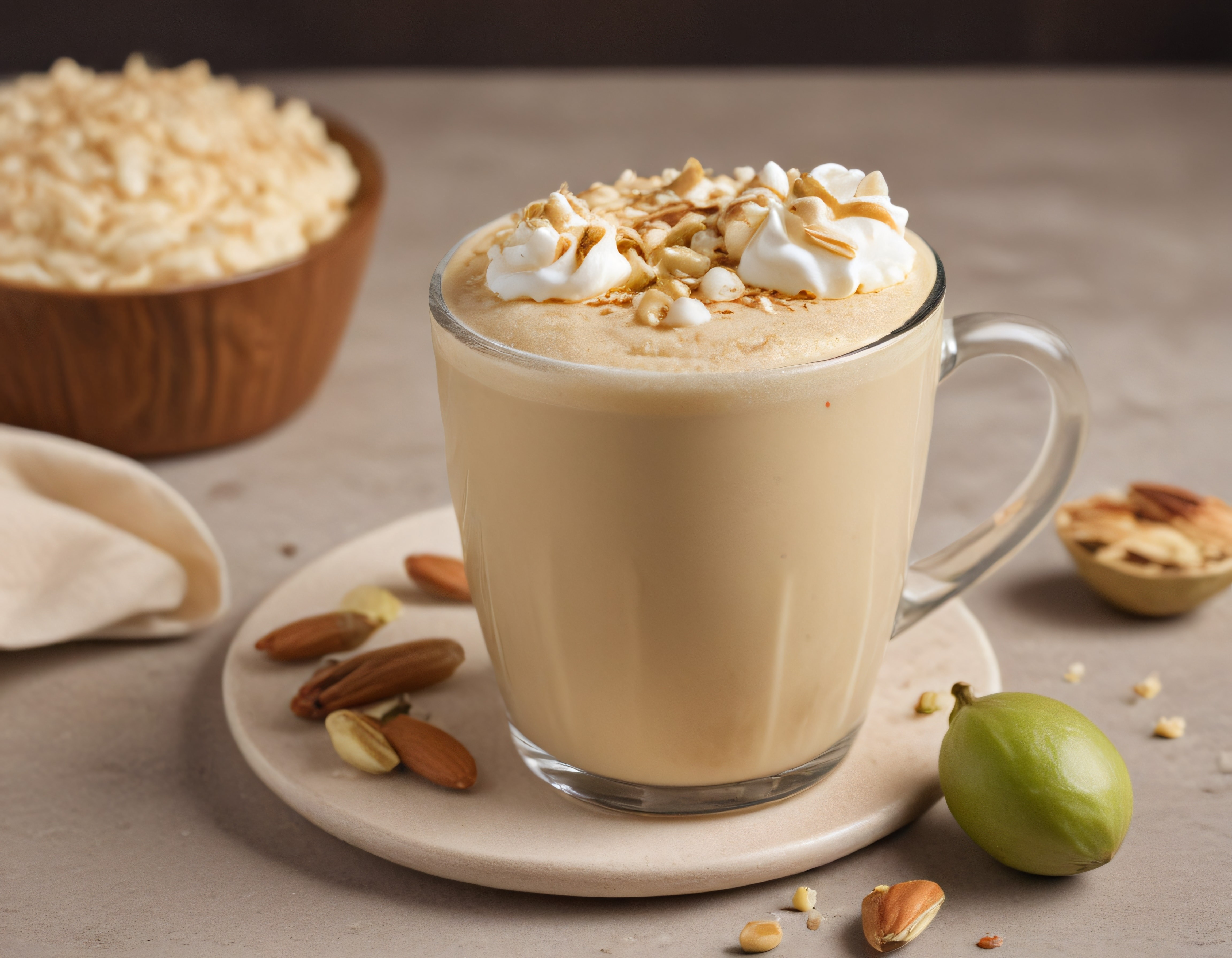 Cam Kupta Kremalı Bademli Fındıklı Latte ve İncirli İçecek Sunumu