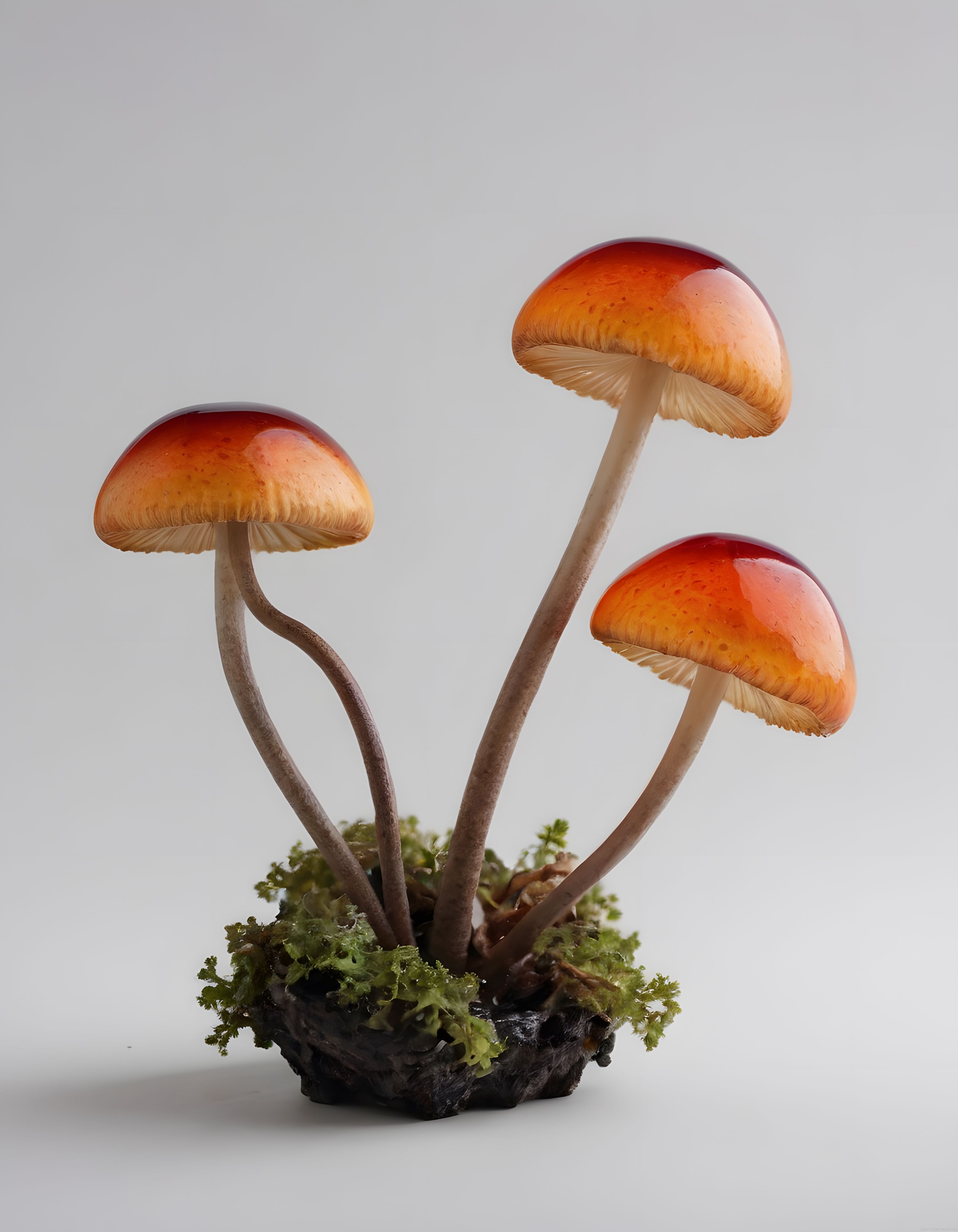 Camdan Yapılmış Turuncu Şapkalı Sanatsal Mantar Dekoratif Obje