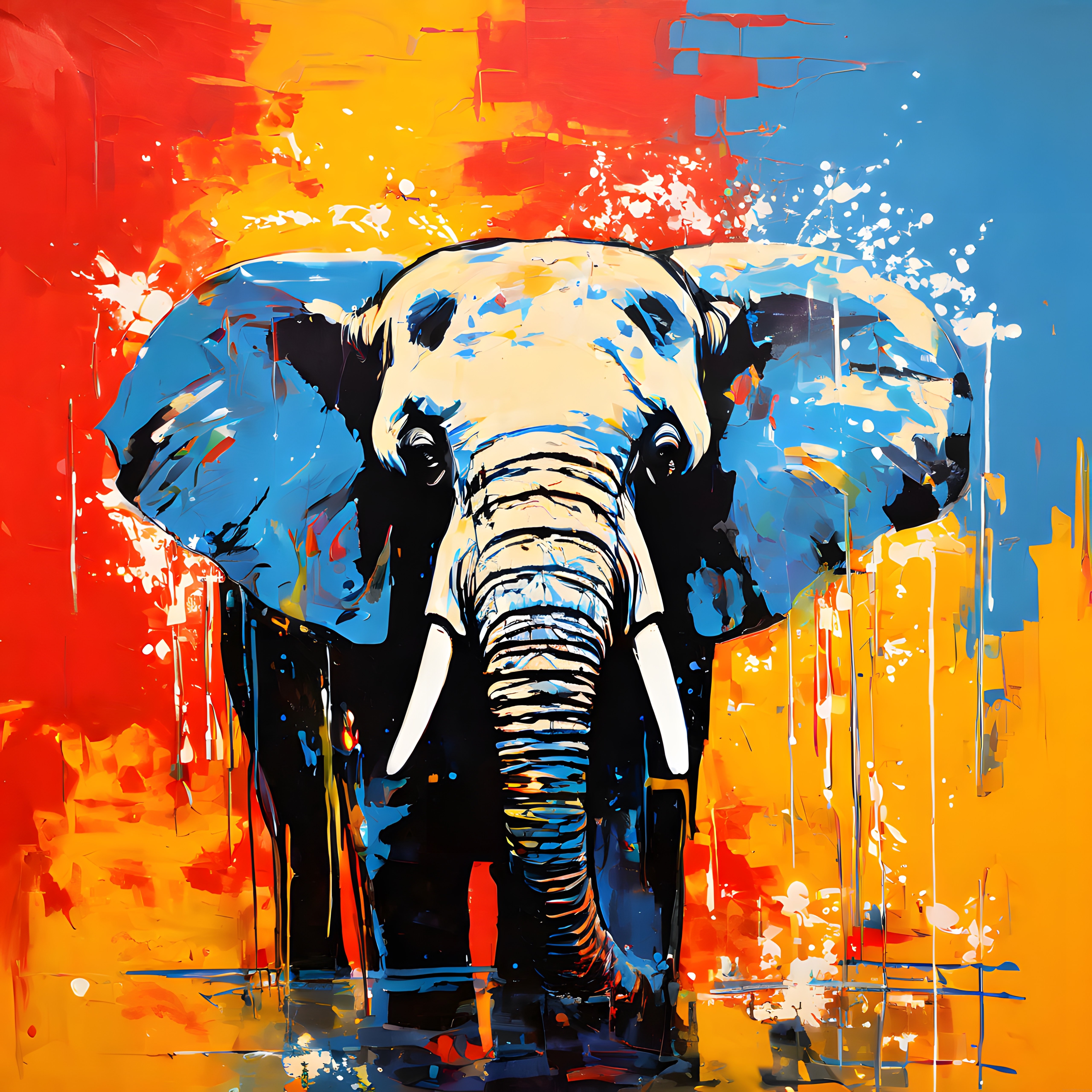 Canlı renklerde fil portreli etkileyici pop art dekoratif tablo