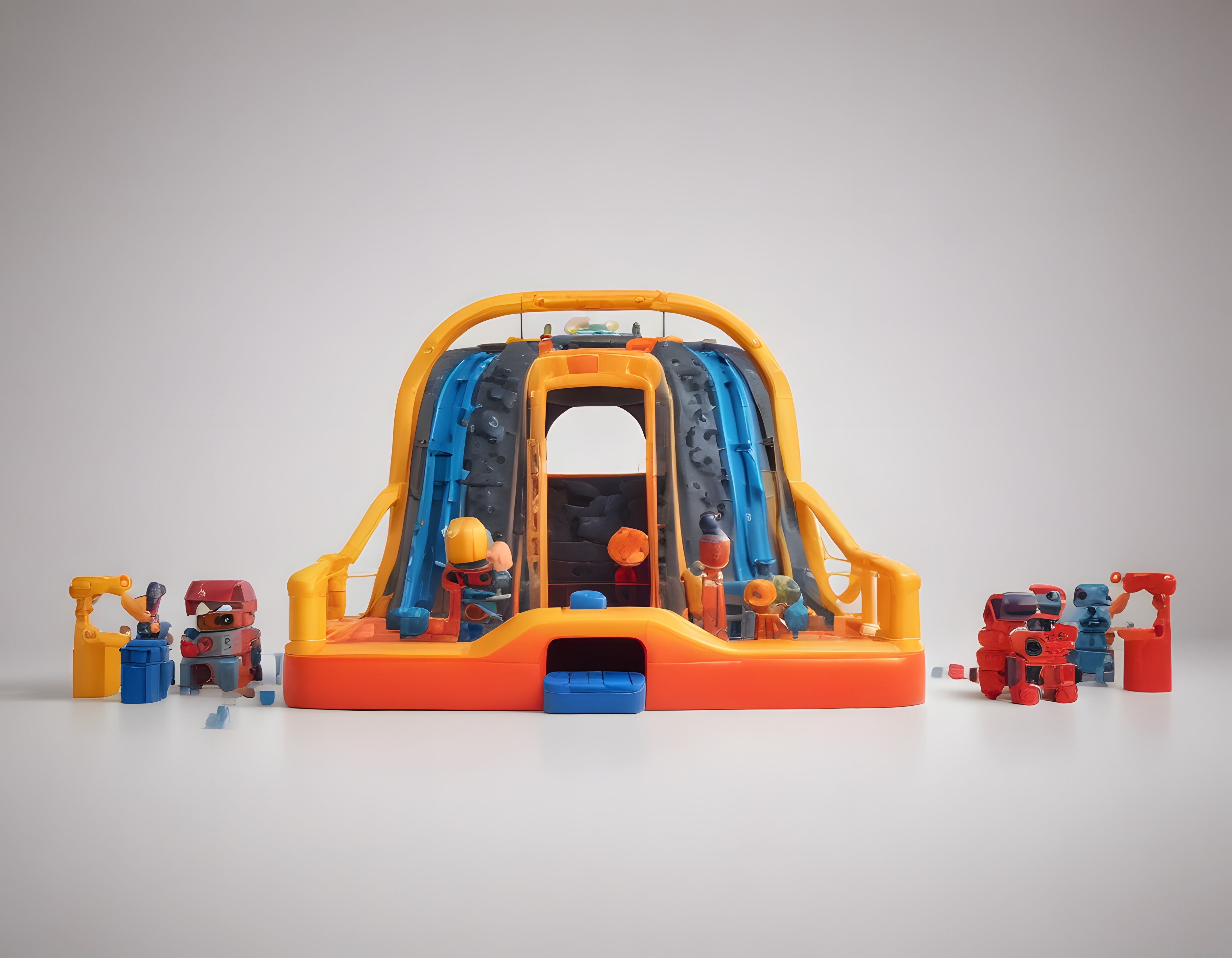 Canlı Renklerde Şişme Oyun Parkı ve Mini Robot Oyuncak Koleksiyonu