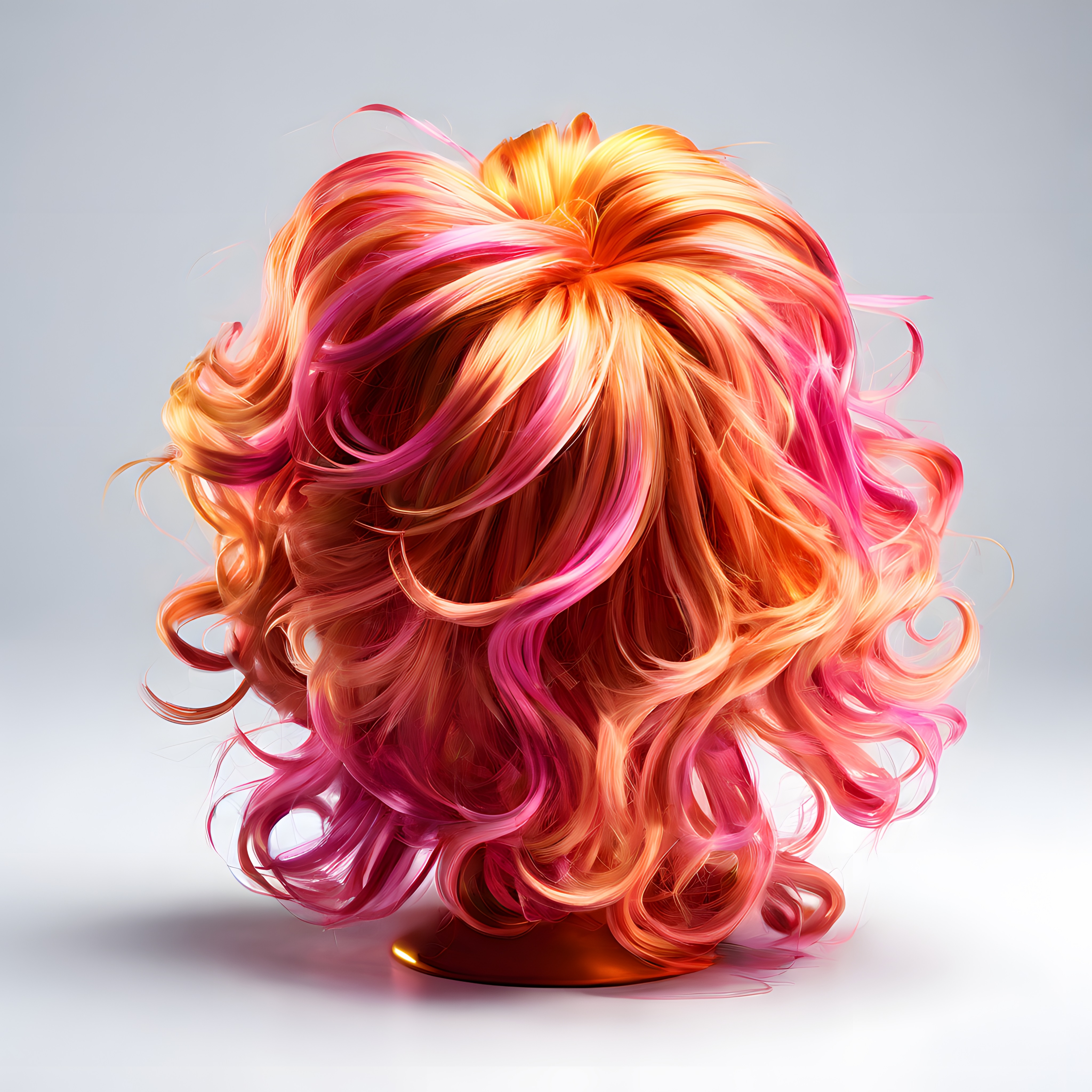 Canlı Renkli Dalgalı Uzun Peruk Turuncu Sarı Pembe Ombre Saç Modeli