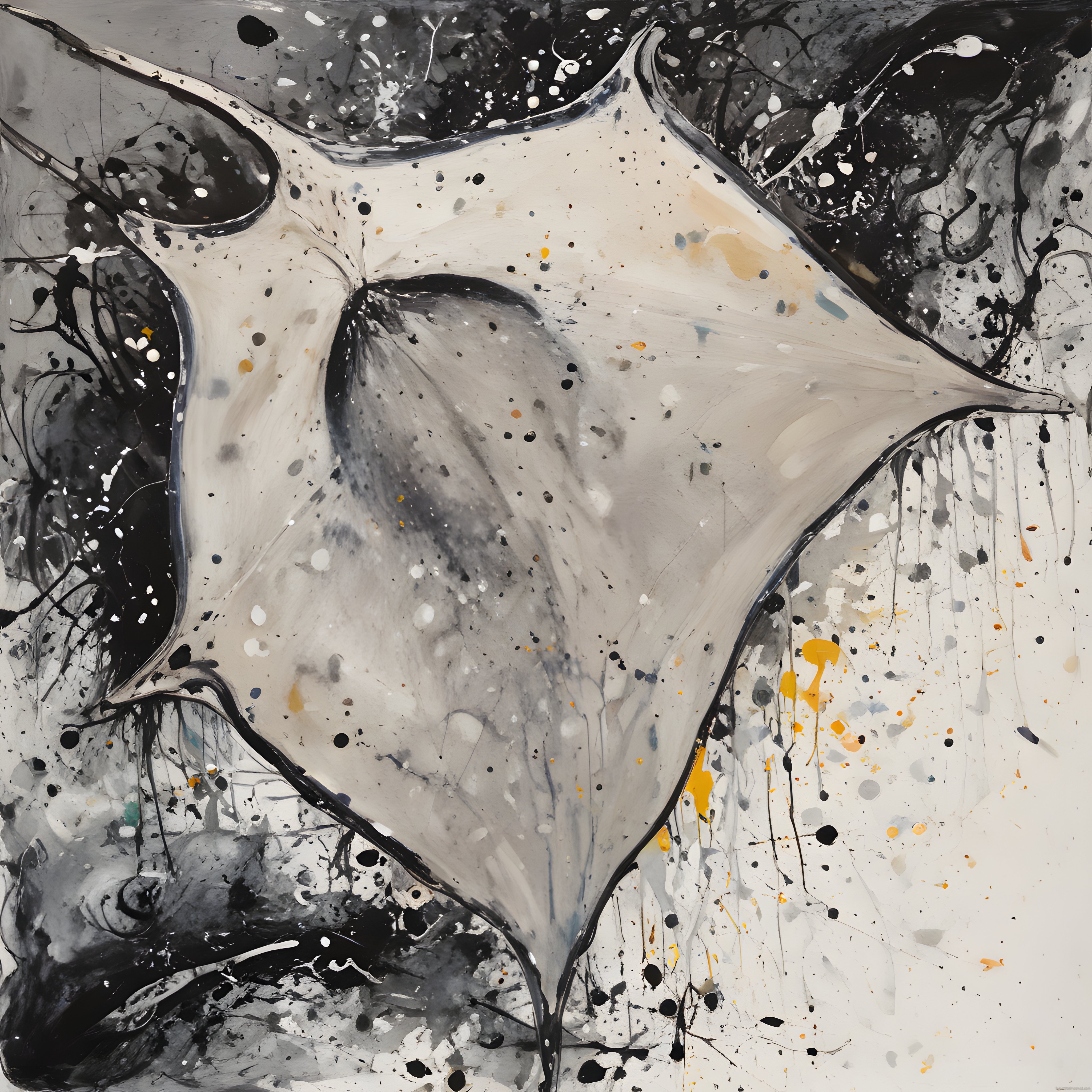 Canlı Siyah Beyaz Soyut Resim: Fırça ve Döküm Tekniği ile Grili Modern Sanat
