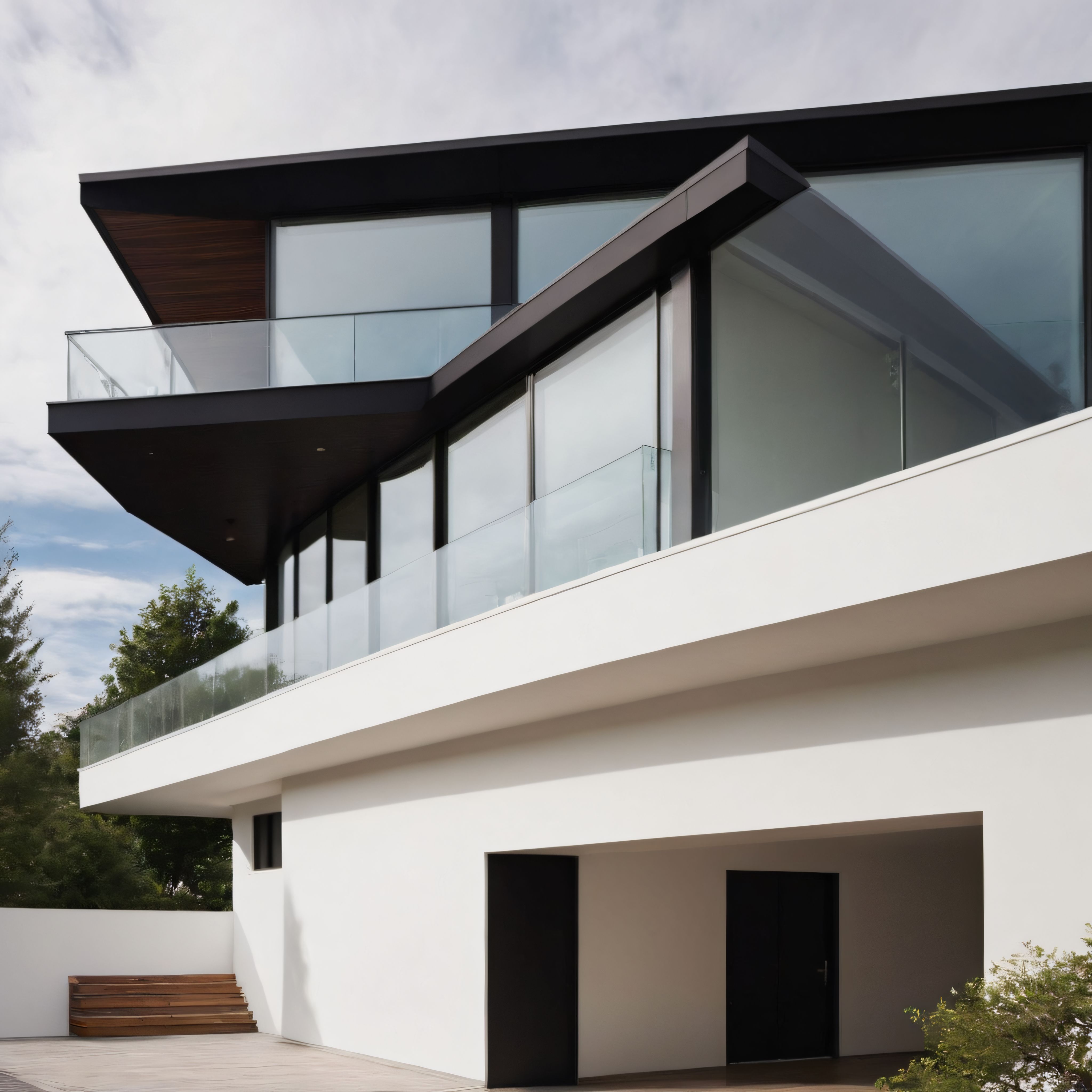 Çarpıcı Geometrik Çizgileriyle Modern Lüks Villa ve Cam Korkuluk Detayları