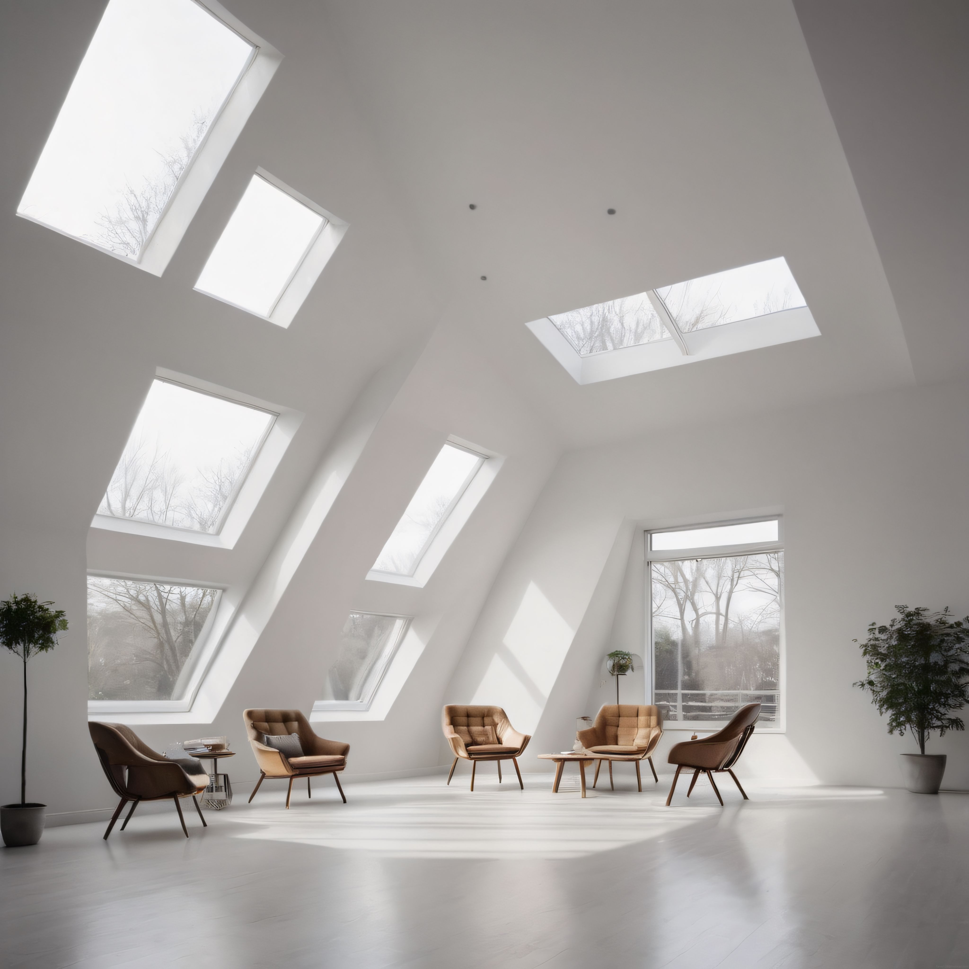 Çatı Katı Loft: Tavan Pencereleriyle Aydınlanan Minimalist Beyaz Oturma Odası