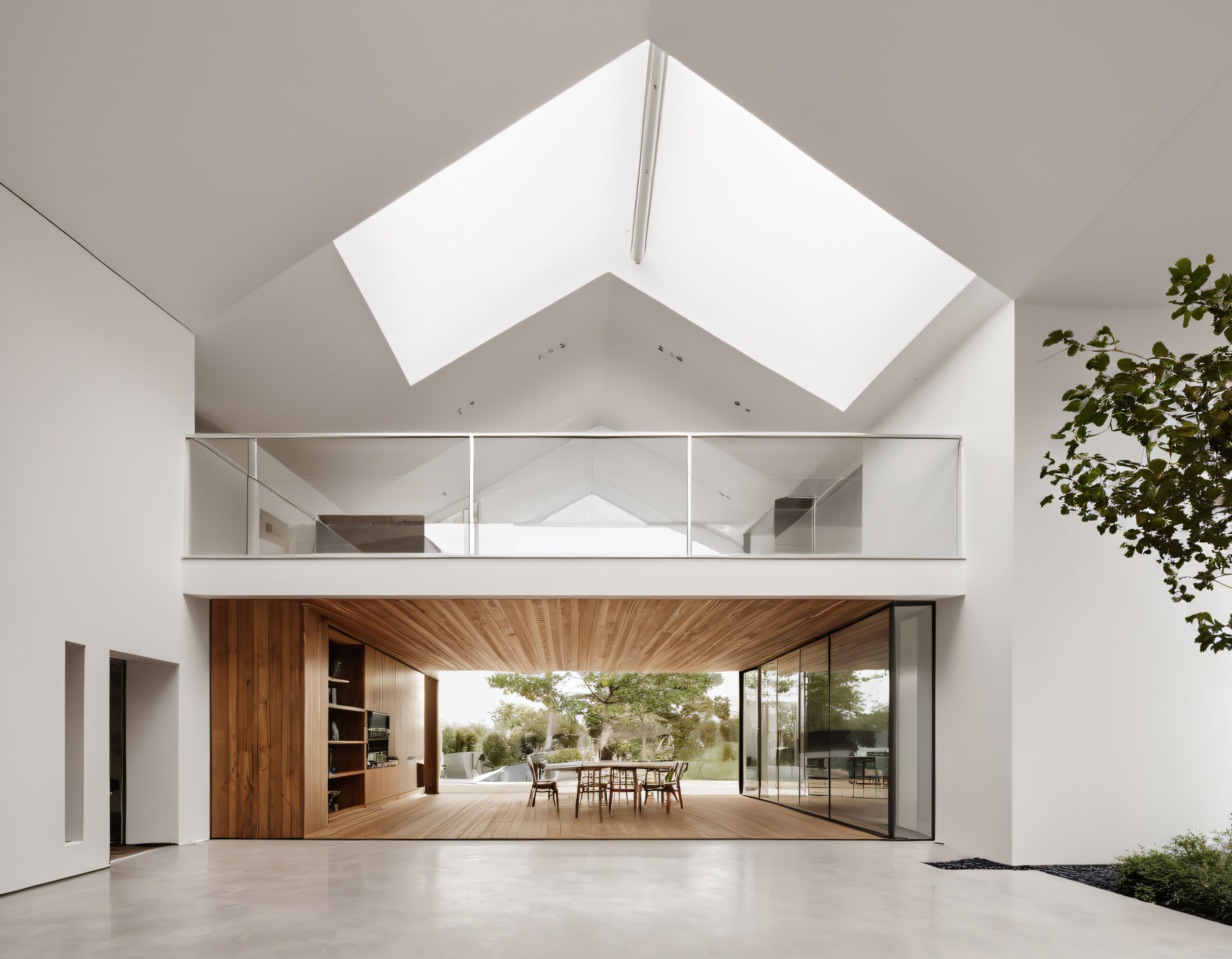Çatıdan Gelen Doğal Işıkla Aydınlanan Sıcak ve Modern Villa İçi