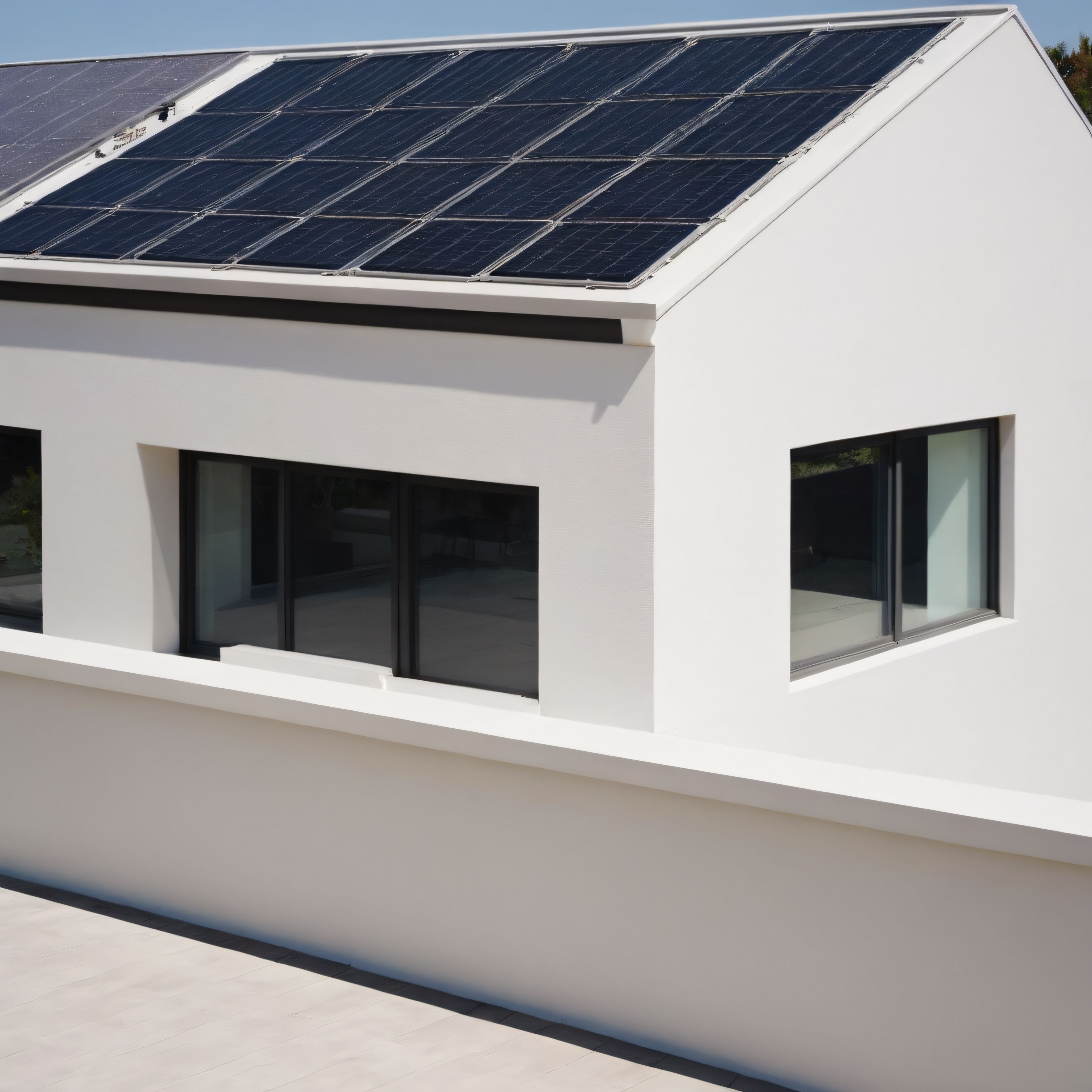 Çatısı Güneş Panelleriyle Kaplı Modern Minimalist Beyaz Ev Tasarımı