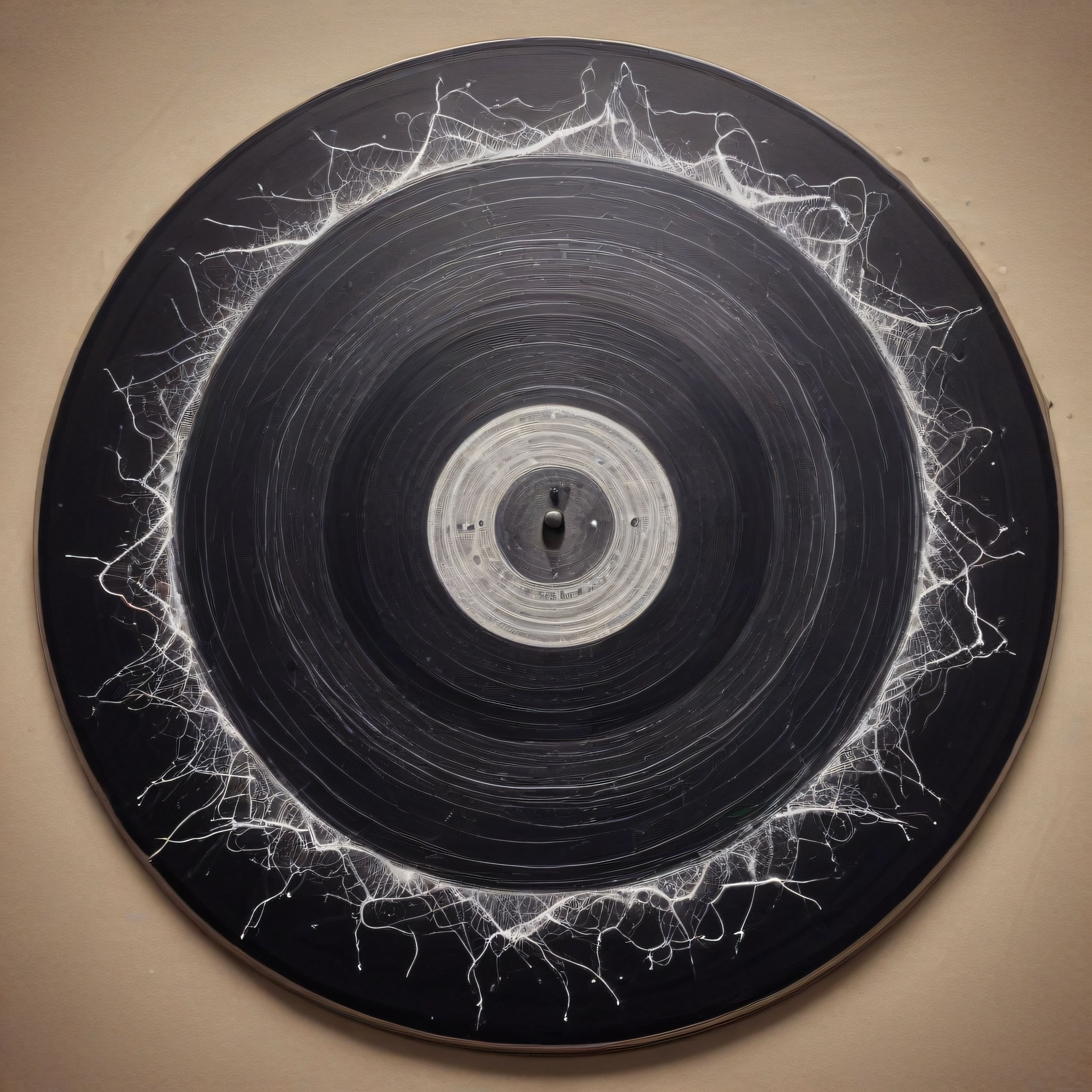 Çatlamış Siyah Vinil Plak: Nostaljik Müzik Anılarını Yansıtan Dokulu Yakın Çekim