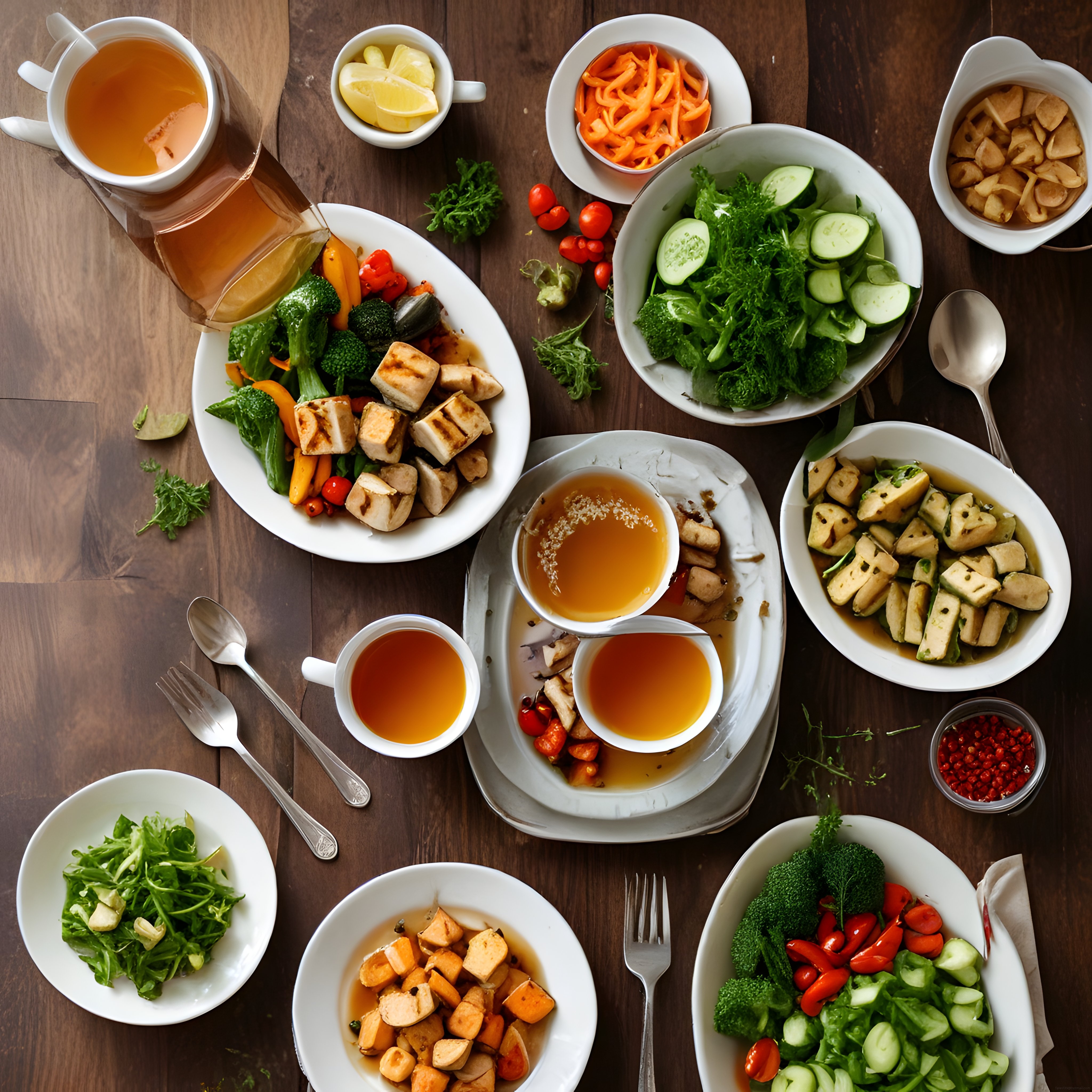 Çay Eşliğinde Sağlıklı ve Dengeli Yemek Masası: Sebze Salata ve Izgara Tavuk