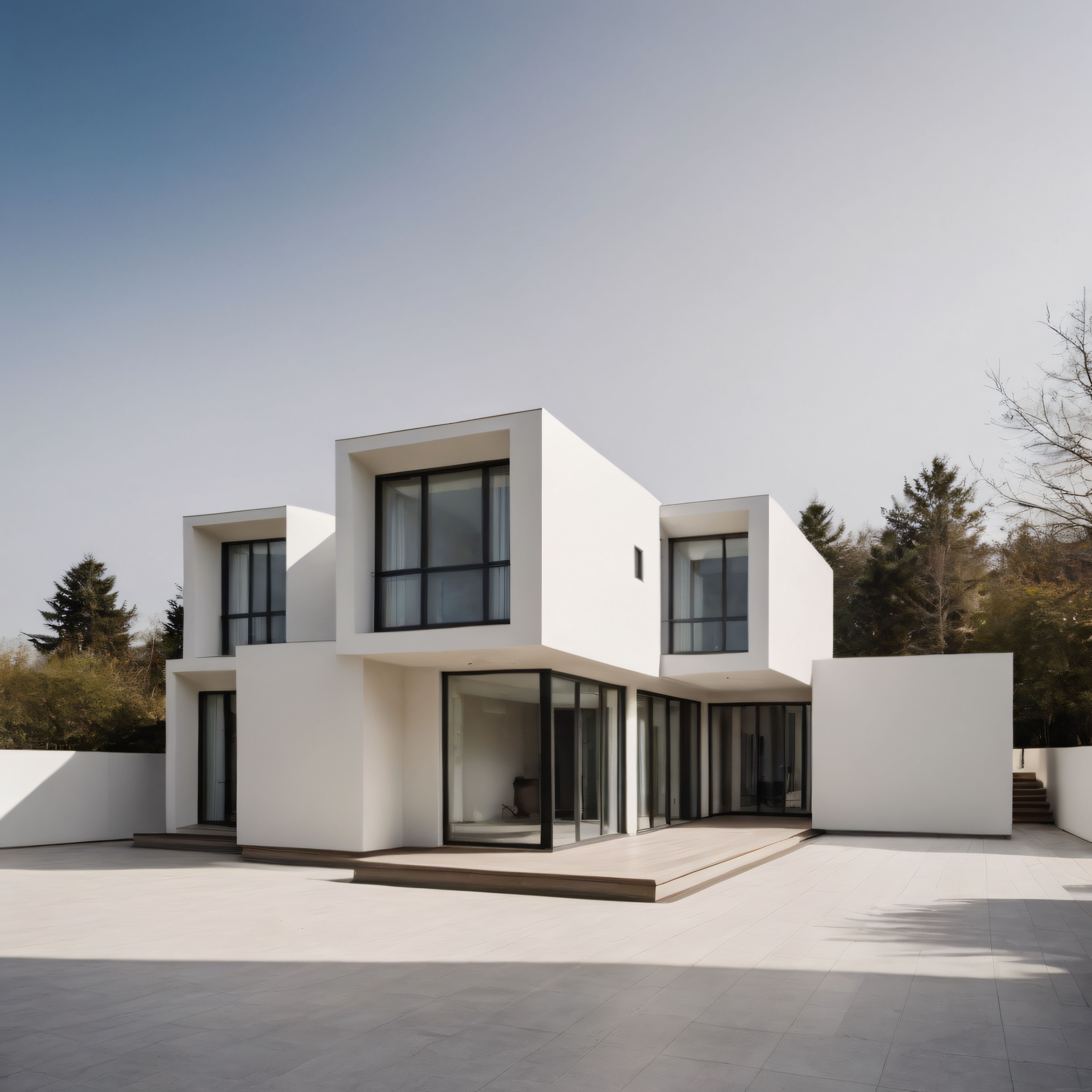 çevreyle iç içe modern beyaz villa tasarımı ve sade mimari detaylar