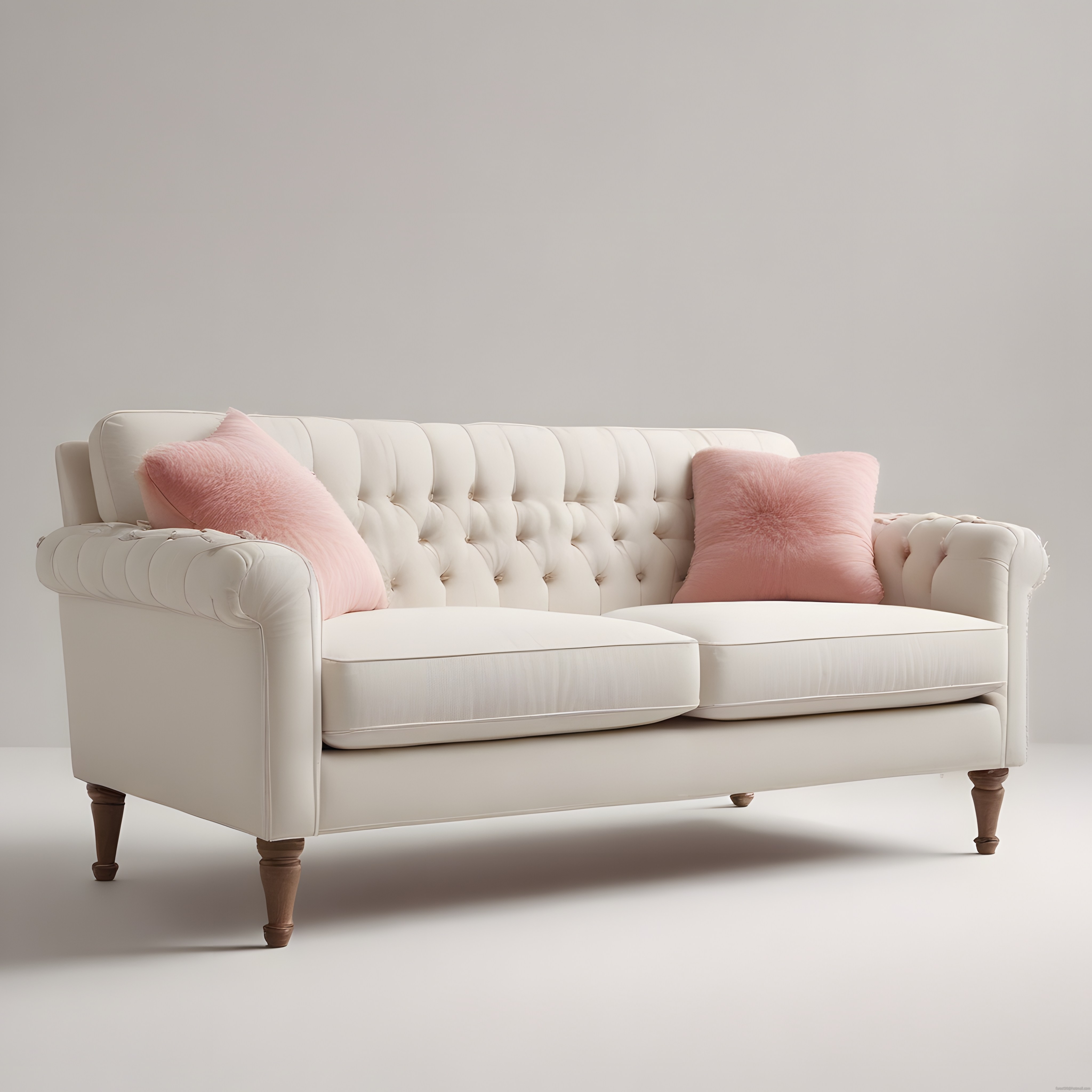 Chesterfield Krem Kanepe ve Pembe Yastıklarla Romantik Ev Dekorasyonu