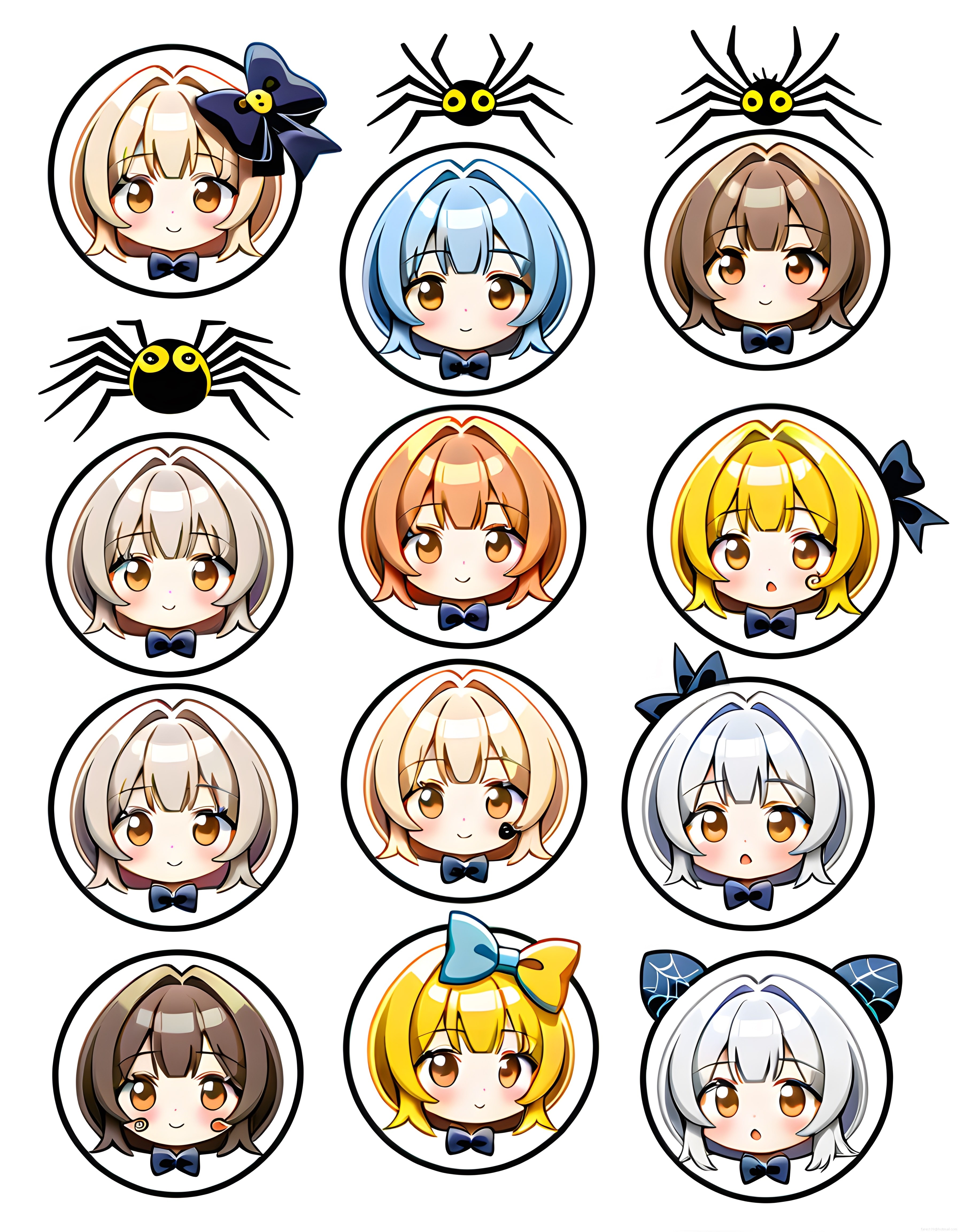 Chibi Anime Avatar Seti: Örümcek ve Fiyonk Aksesuarlı Sevimli Karakterler