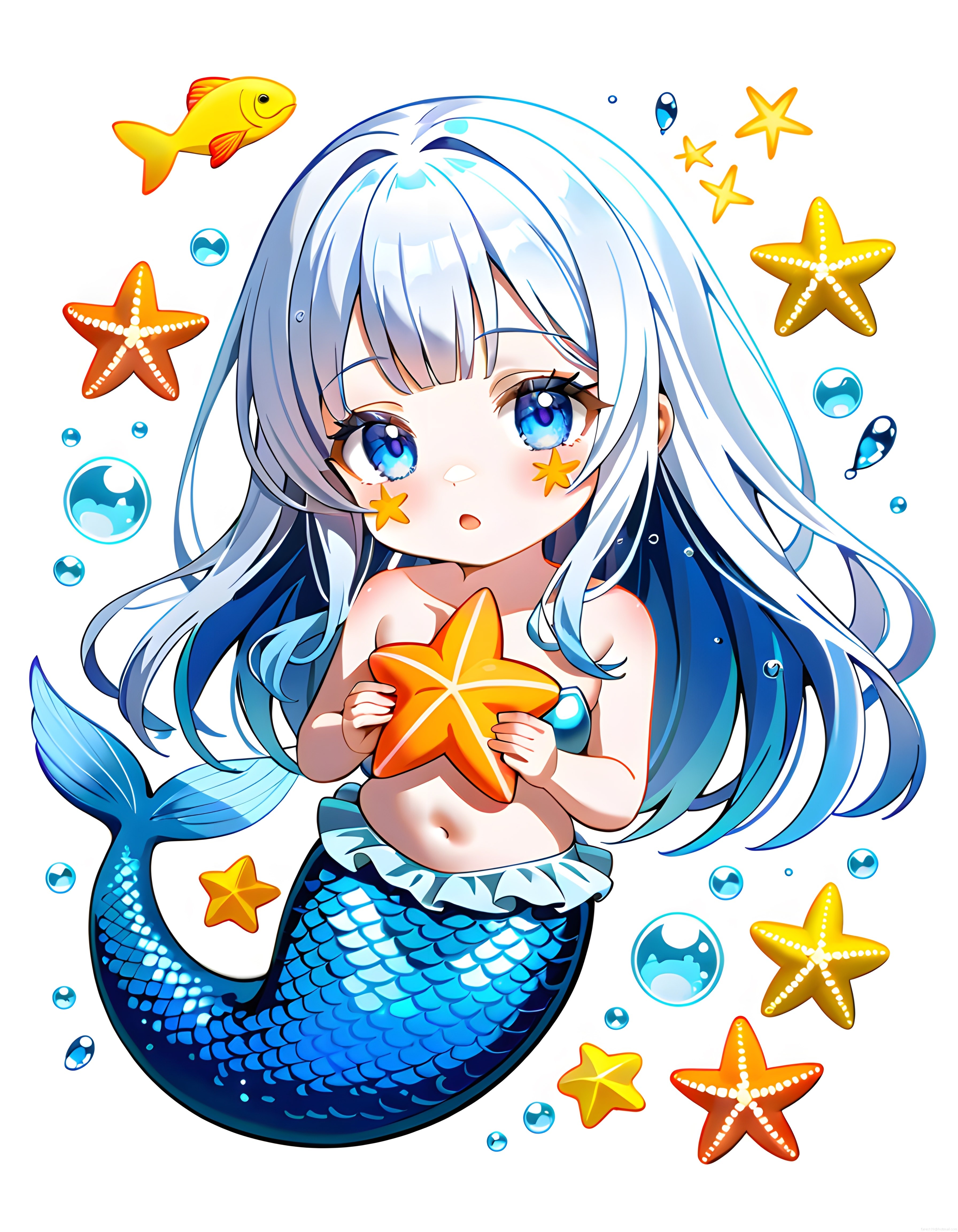 Chibi Anime Deniz Kızı İllüstrasyonu: Okyanus Temalı Fantastik Karakter Sanatı